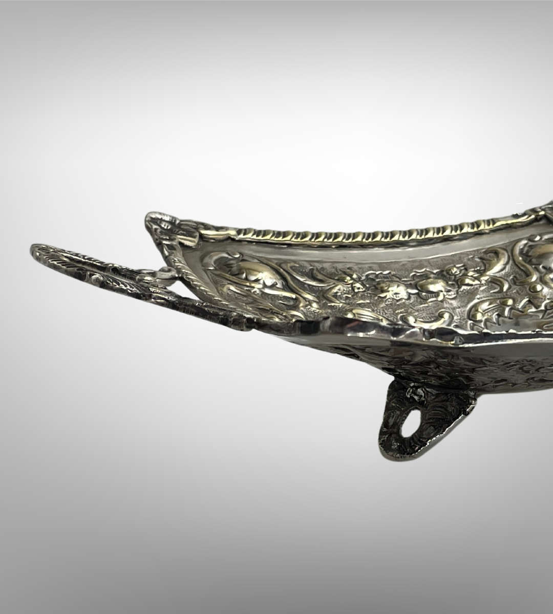 Antique Williams Sheffield Silver-Plated Bon Bon Dish with Ornate Handles & Floral Repoussé  1920s