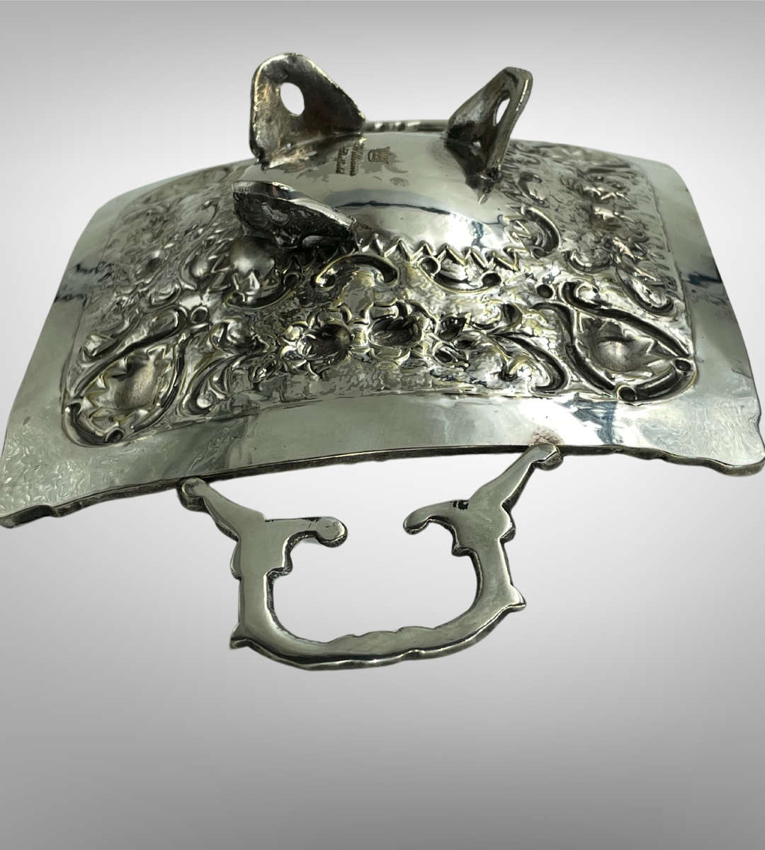 Antique Williams Sheffield Silver-Plated Bon Bon Dish with Ornate Handles & Floral Repoussé  1920s