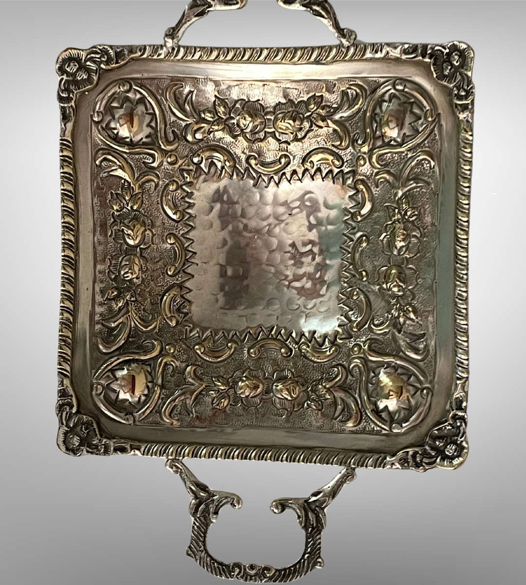 Antique Williams Sheffield Silver-Plated Bon Bon Dish with Ornate Handles & Floral Repoussé  1920s