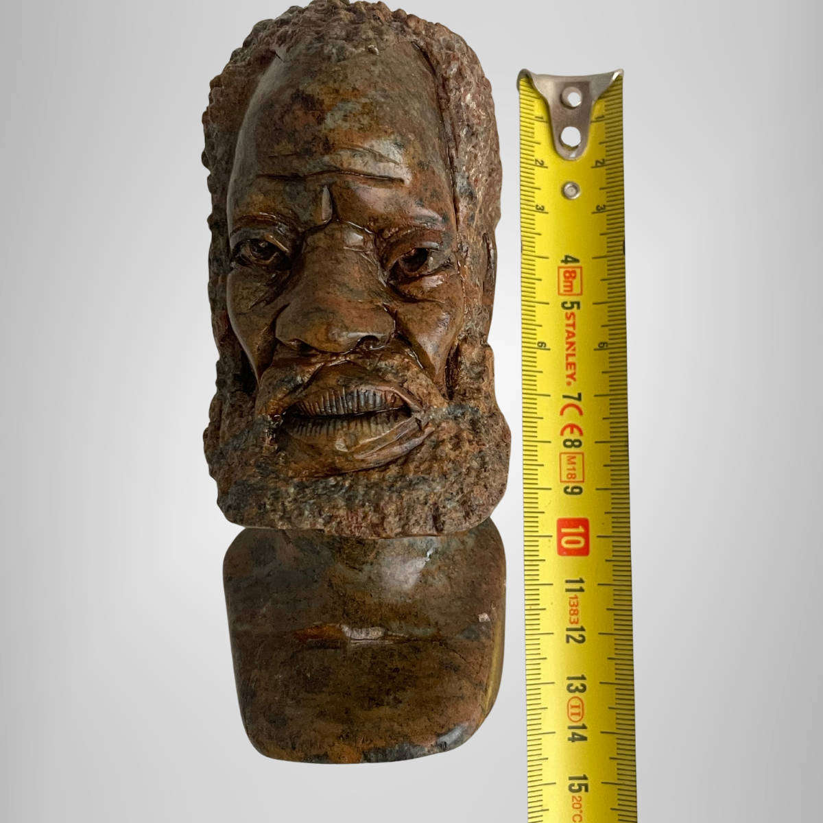 Vintage African Soapstone Bust  Hand-Carved Male Figure  13 cm  Aged Patina with Surface Crack