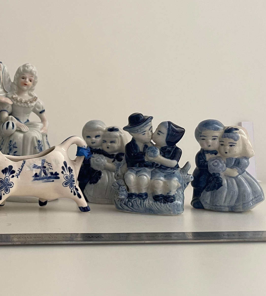 Lot of 9 Vintage Blue & White Porcelain Figurines  Delftware, Holland Style, Victorian, Japan  Mix