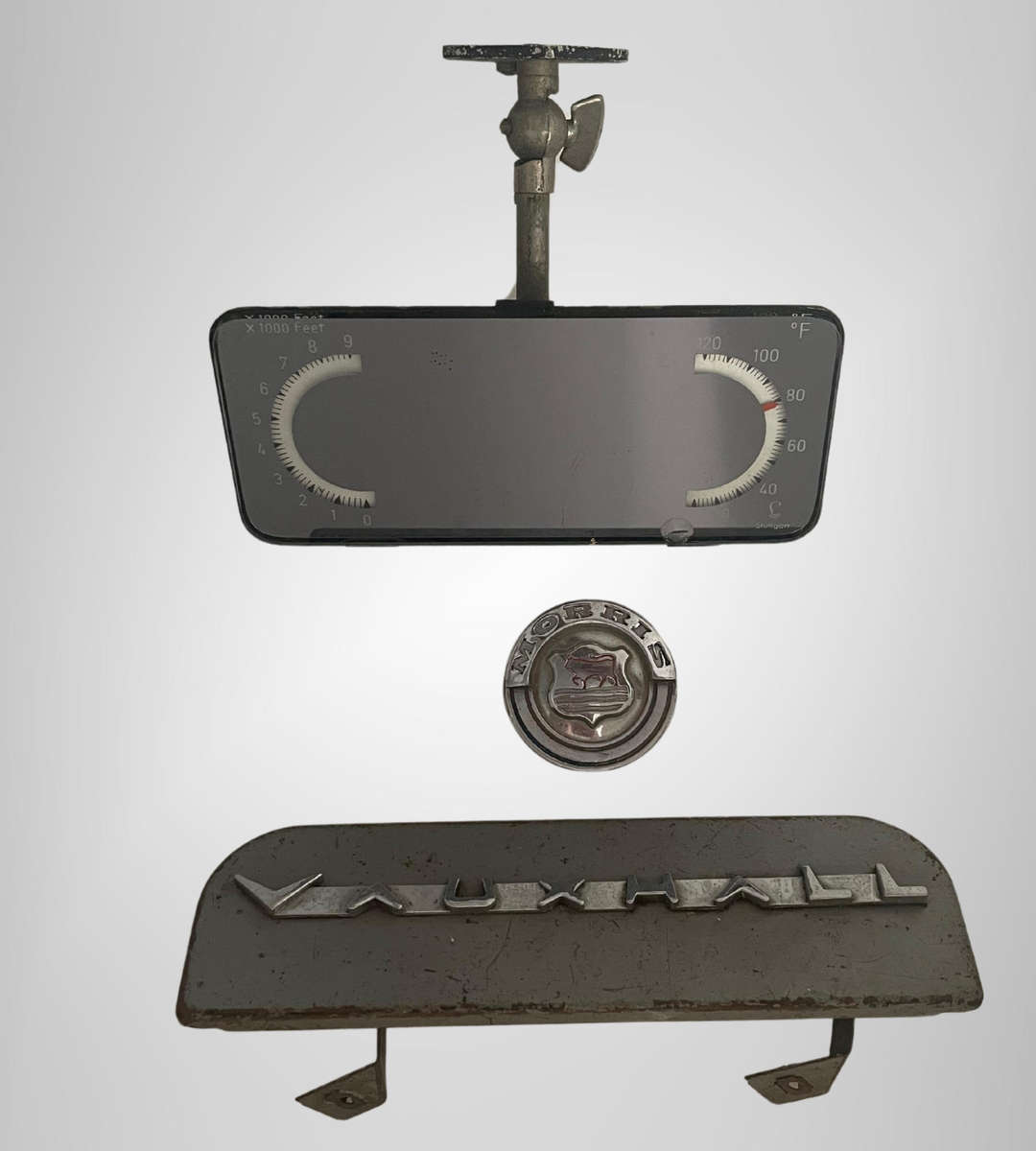Vintage Mancave Lot  Lufft Stuttgart Rearview Mirror (Thermo/Altimeter), Morris Minor Bad