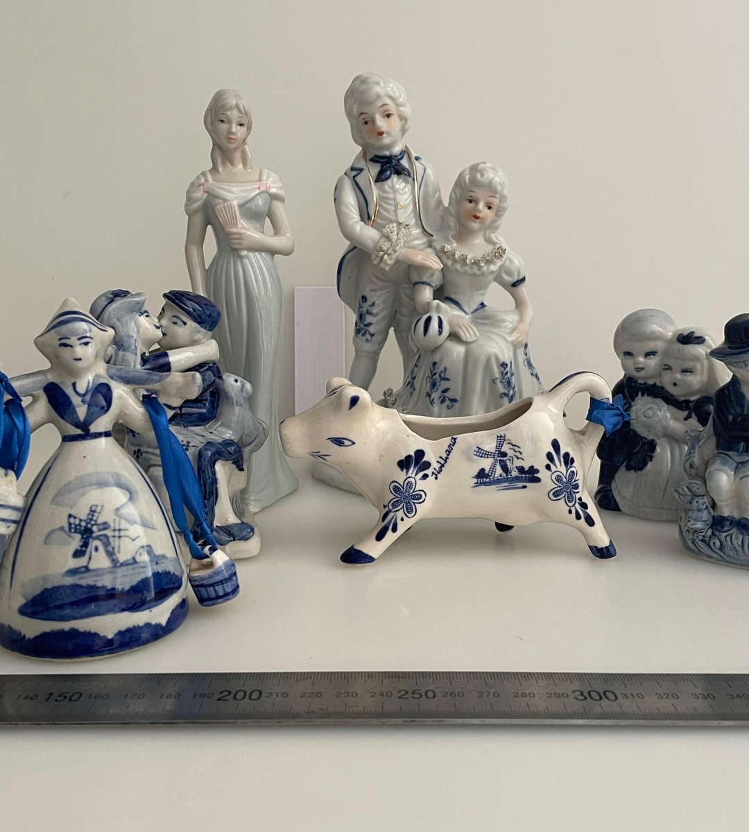 Lot of 9 Vintage Blue & White Porcelain Figurines  Delftware, Holland Style, Victorian, Japan  Mix