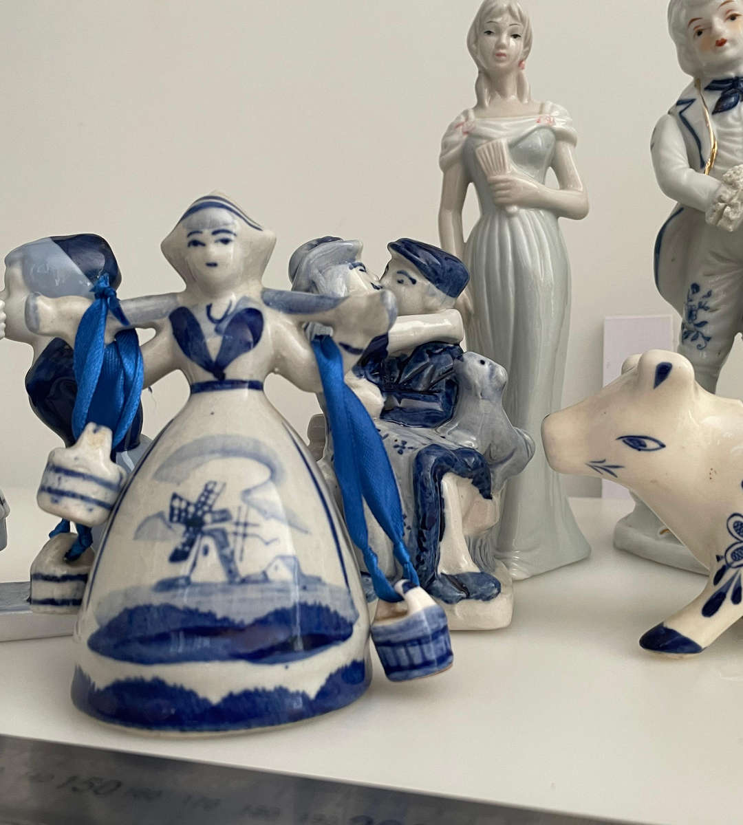 Lot of 9 Vintage Blue & White Porcelain Figurines  Delftware, Holland Style, Victorian, Japan  Mix