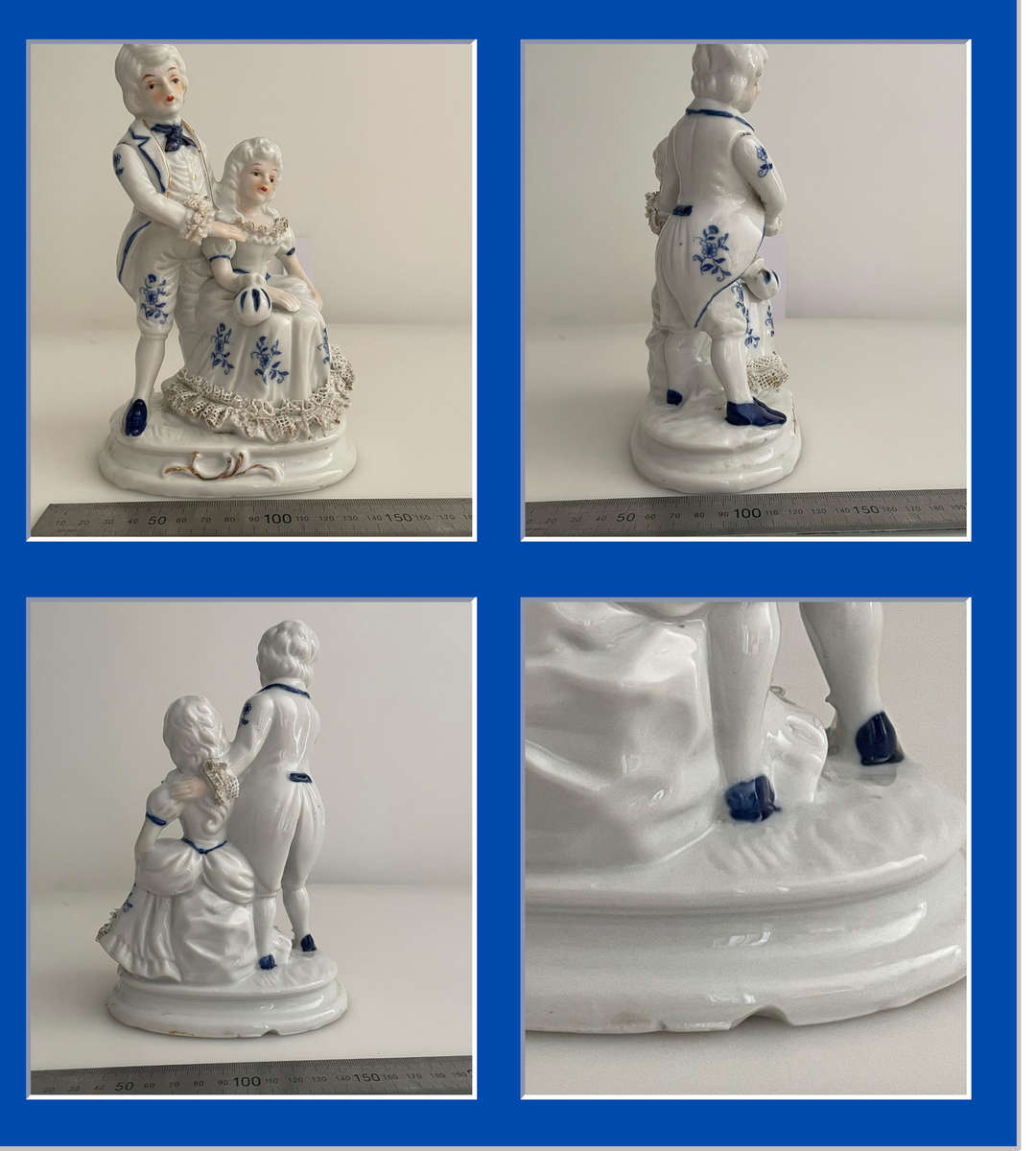 Lot of 9 Vintage Blue & White Porcelain Figurines  Delftware, Holland Style, Victorian, Japan  Mix