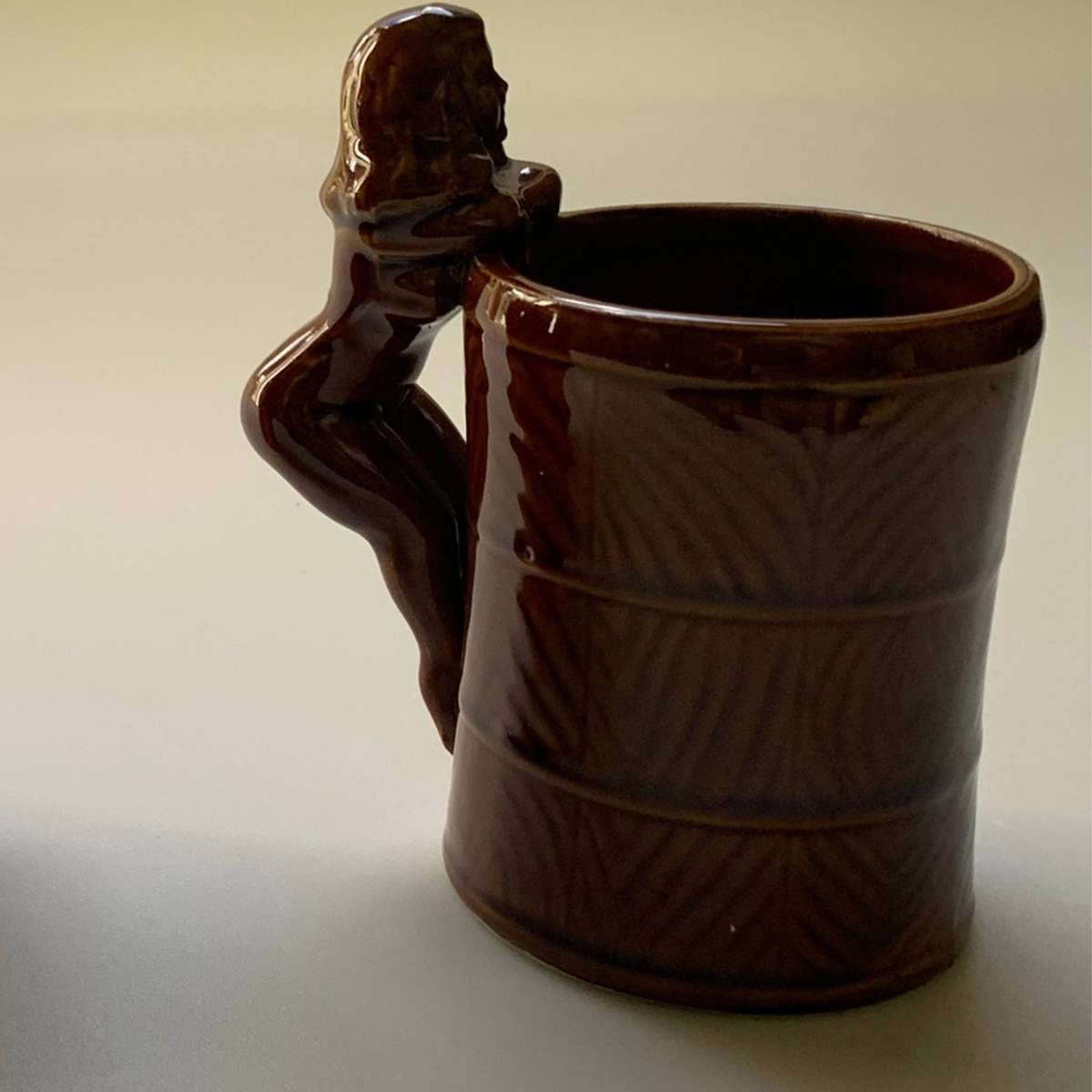 Vintage Treacle-Glazed Nude Lady Mugs (1960s)  Set of 2  Brown Pottery Collectibles