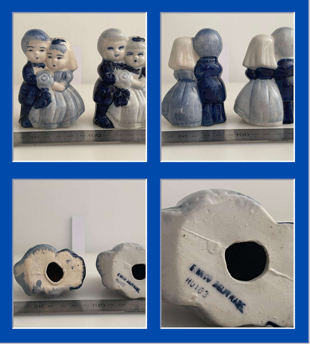 Lot of 9 Vintage Blue & White Porcelain Figurines  Delftware, Holland Style, Victorian, Japan  Mix