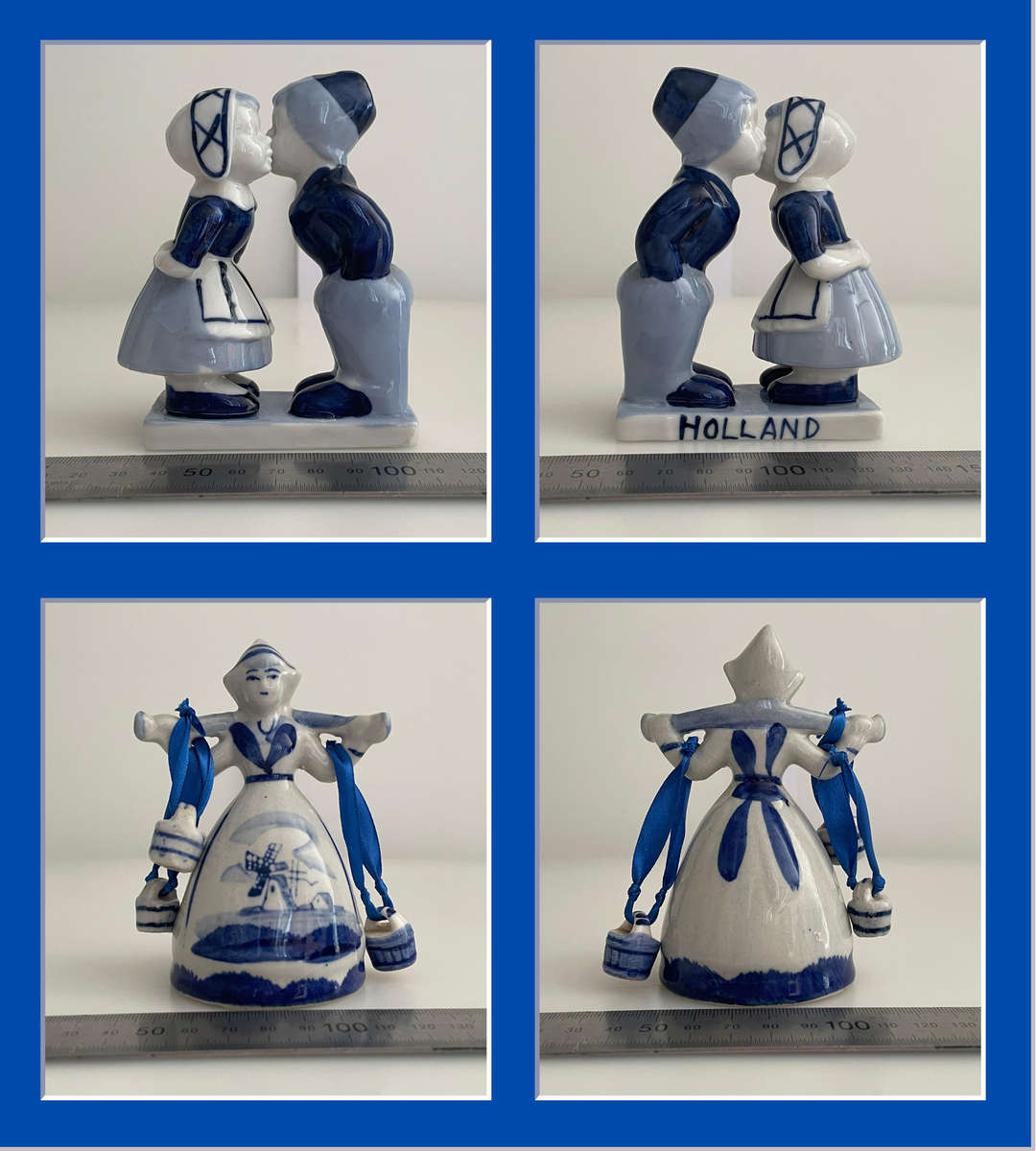 Lot of 9 Vintage Blue & White Porcelain Figurines  Delftware, Holland Style, Victorian, Japan  Mix