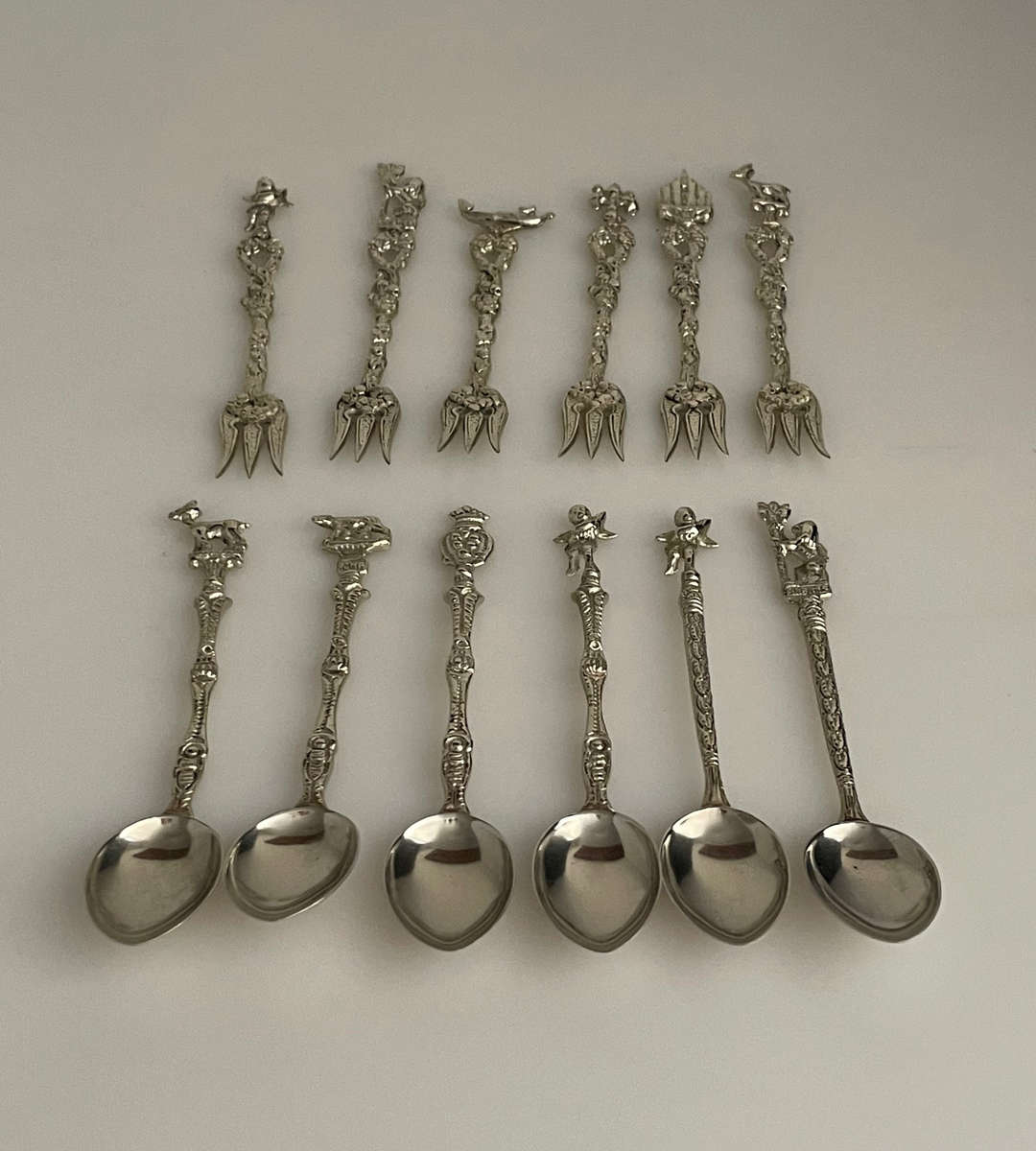 Vintage Italian Baroque Sweet Service Cutlery Set  12-Piece (6 Forks & 6 Teaspoons)  1950s