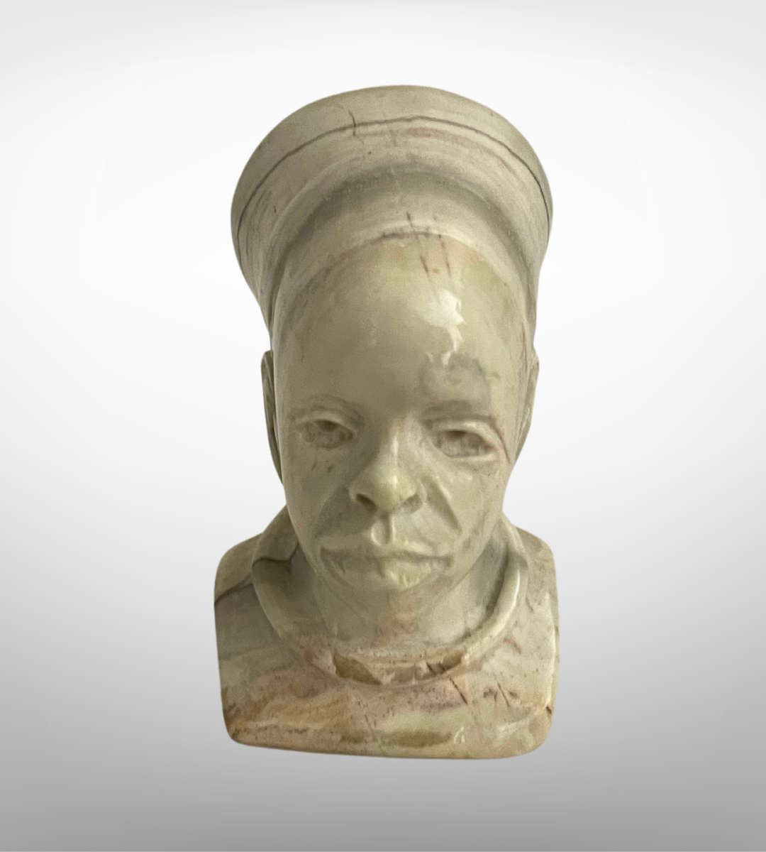 Small 8cm Hand-Carved Shona Bust  African Tribal Ethnic Lady in Natural Green Stone