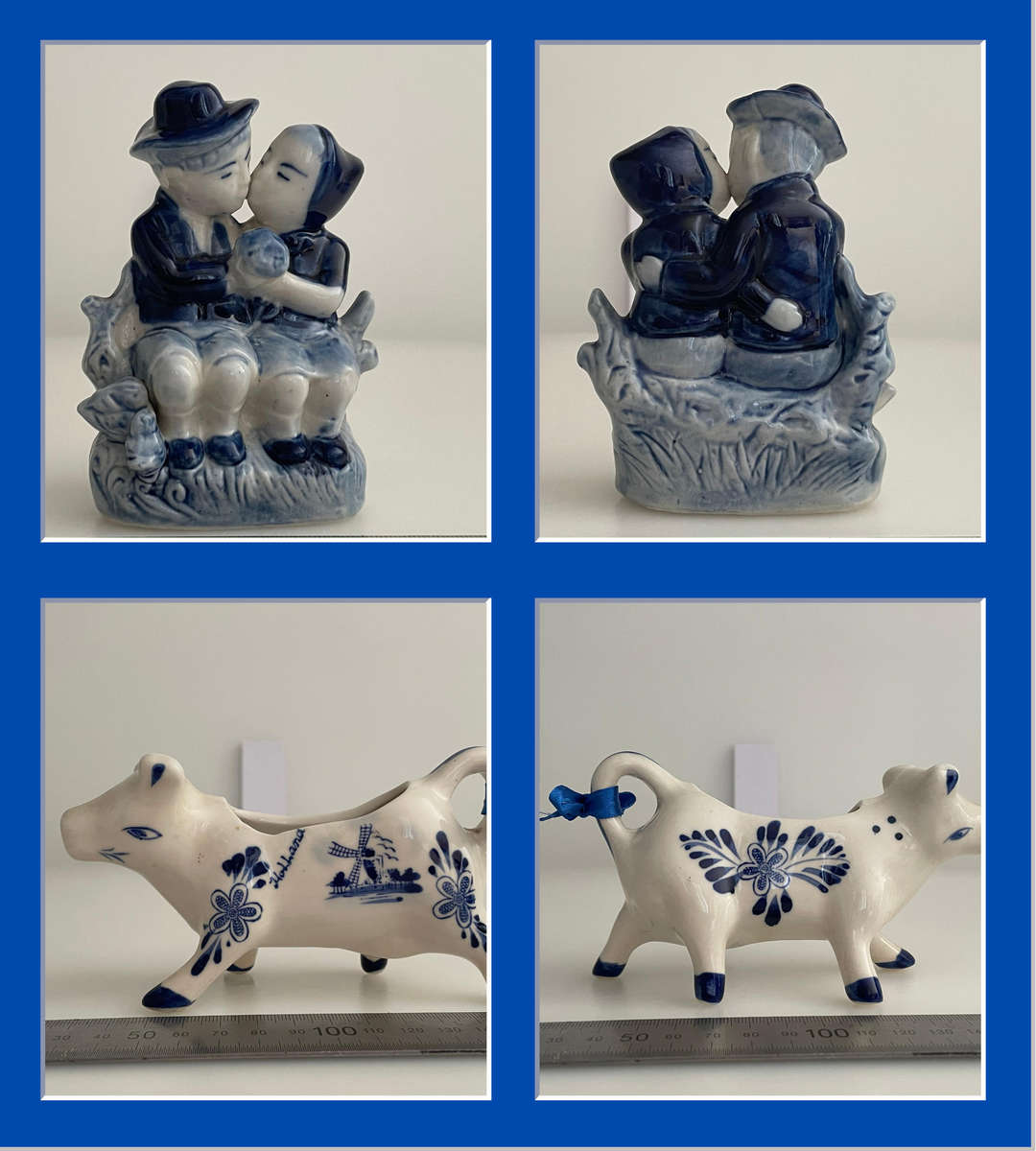 Lot of 9 Vintage Blue & White Porcelain Figurines  Delftware, Holland Style, Victorian, Japan  Mix