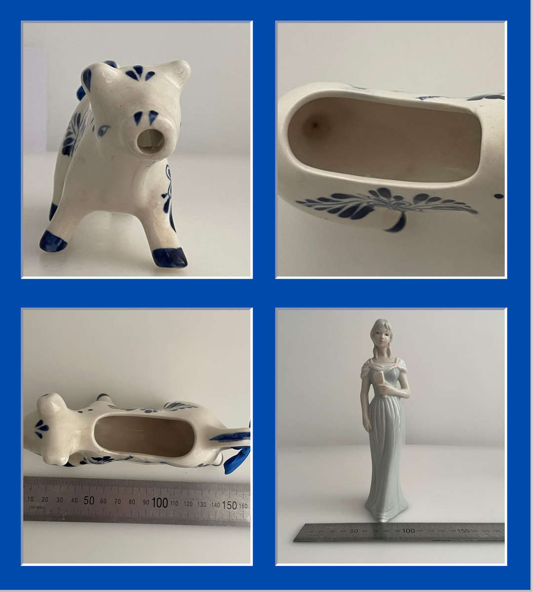 Lot of 9 Vintage Blue & White Porcelain Figurines  Delftware, Holland Style, Victorian, Japan  Mix