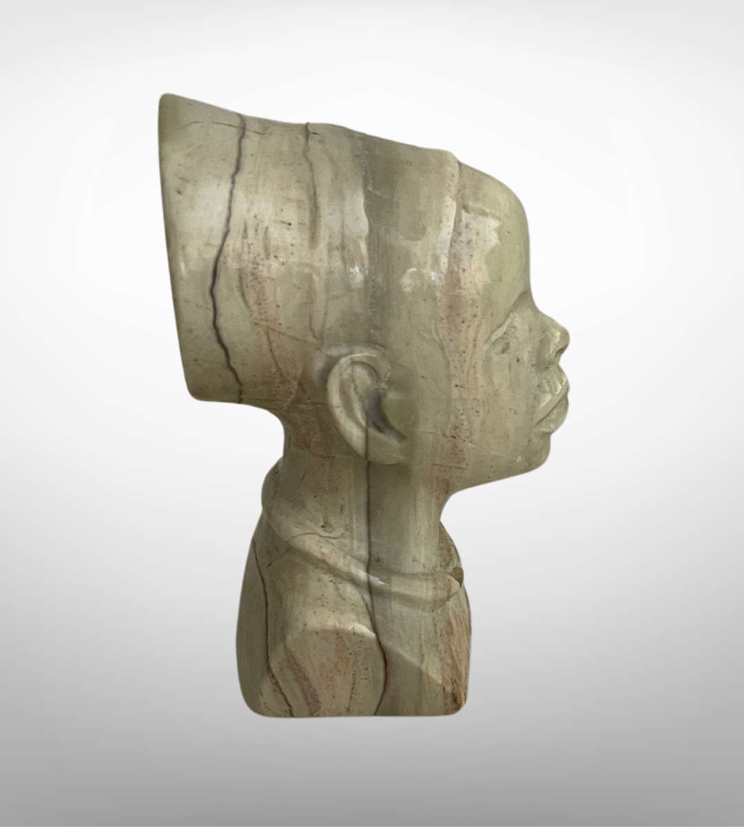 Small 8cm Hand-Carved Shona Bust  African Tribal Ethnic Lady in Natural Green Stone