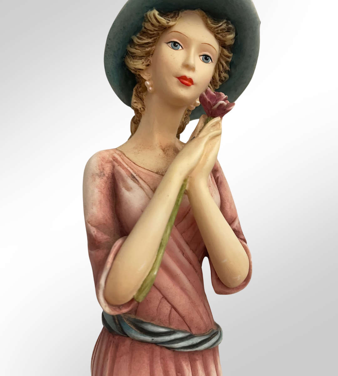 Leonardo Collection Annie Rowe Figurine in Pink Dress  26cm Resin Sculpture on Wood Base