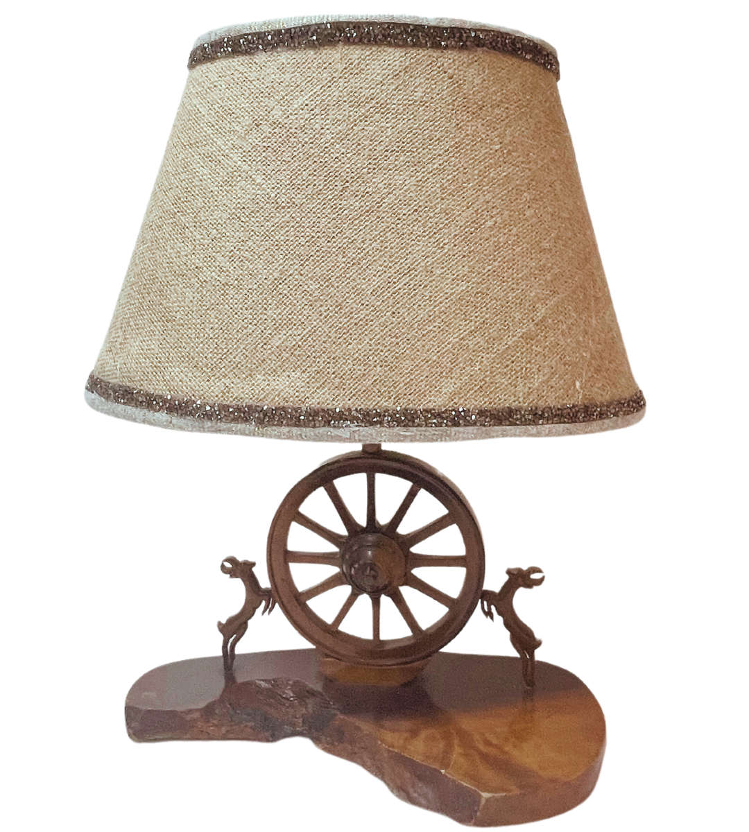 Vintage 1960s Wagon Wheel Table Lamp on Wooden Stand | Working Condition | Restoration Project