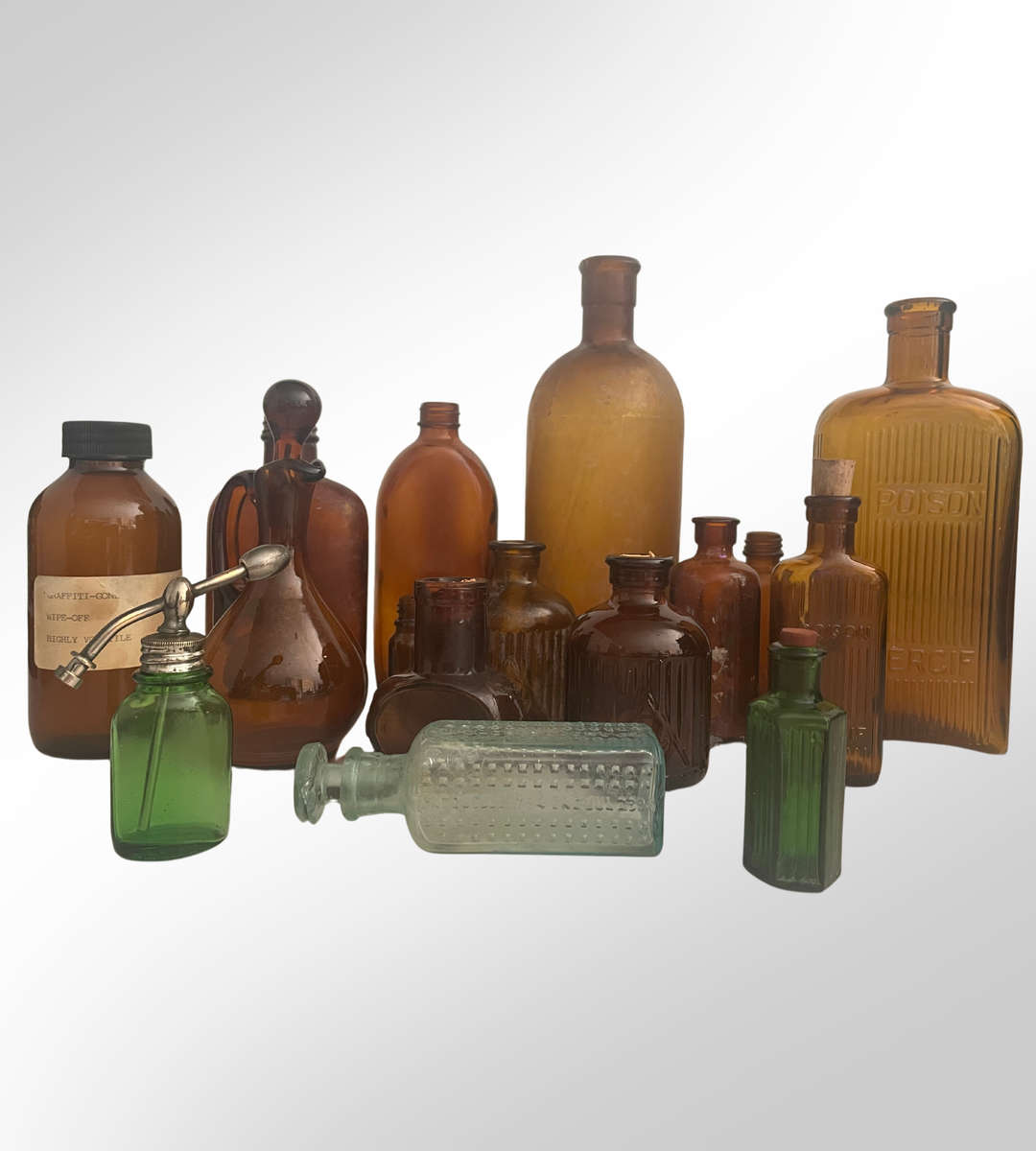 Vintage Glass Bottle Collection  Rare Vapo-Cresolene, Bovril, Amber Glass, Nasal Atomizer, and More