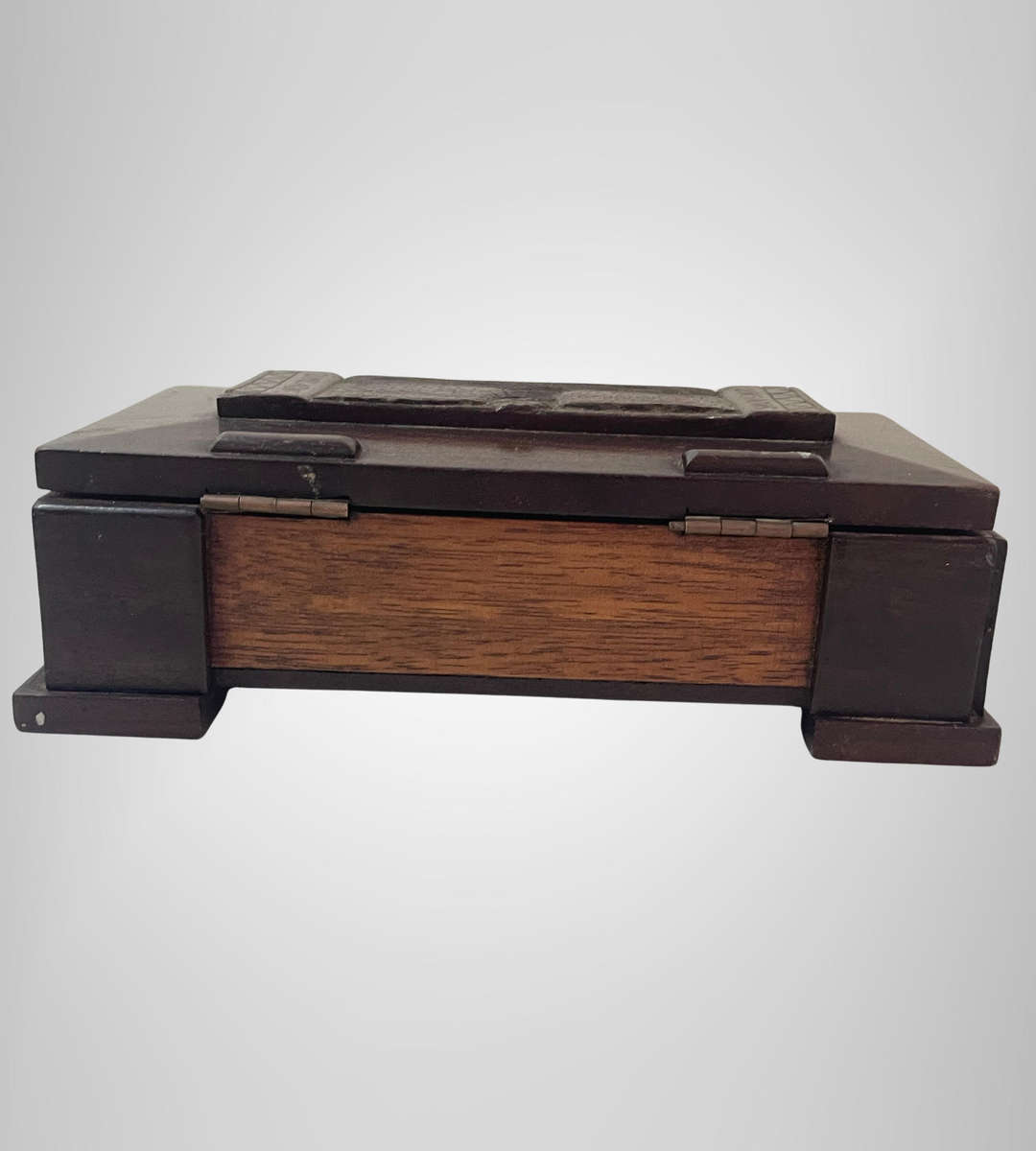 Vintage Zimbabwe Wooden Souvenir Jewelry Box  Carved Great Zimbabwe Walls & Tree, 18cm