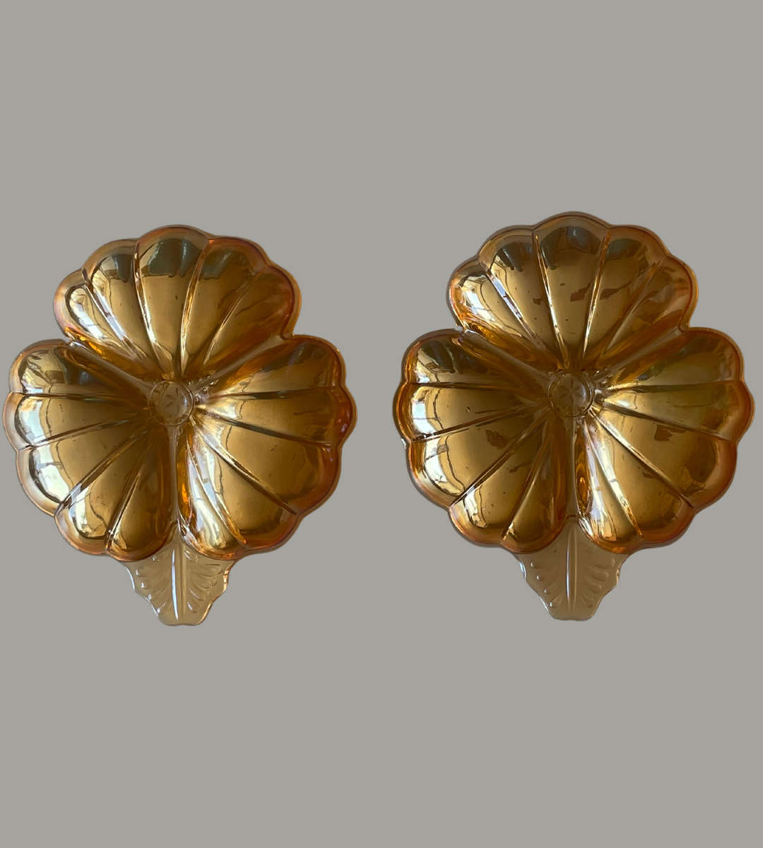 Pair of Vintage 1990s Iridescent Marigold Clover-Shaped Candy/Relish Dishes  3 Division