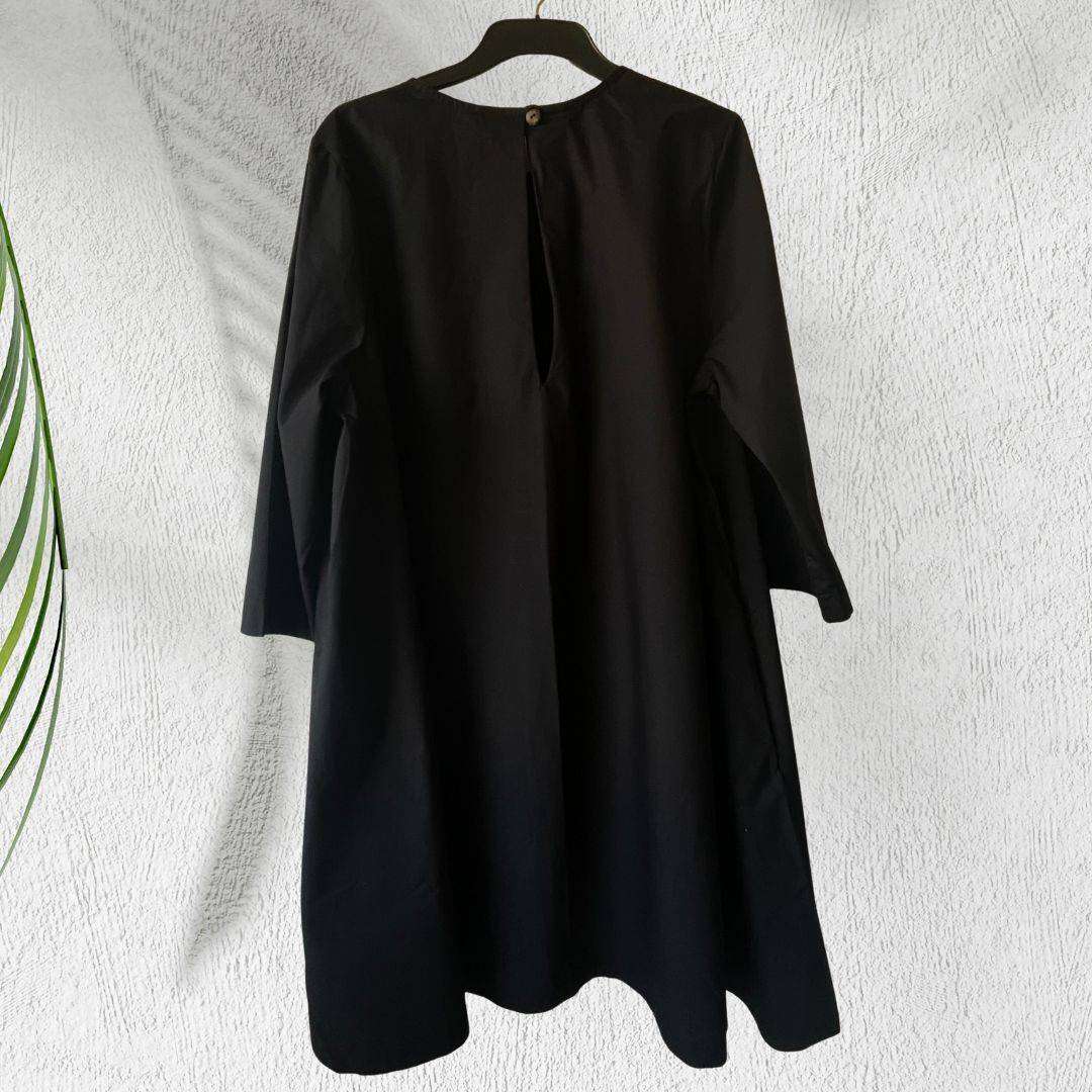 Classic Black A-Line Dress with Hidden Pockets  Cotton Linen Blend  Size XXL (Fits SA 4648)