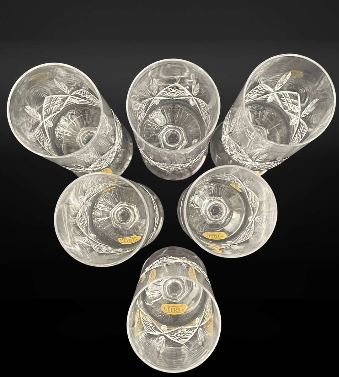 Set of 6 Vintage Vitria Handcut Lead Crystal Champagne Flutes  Elegant 17cm High Glasses