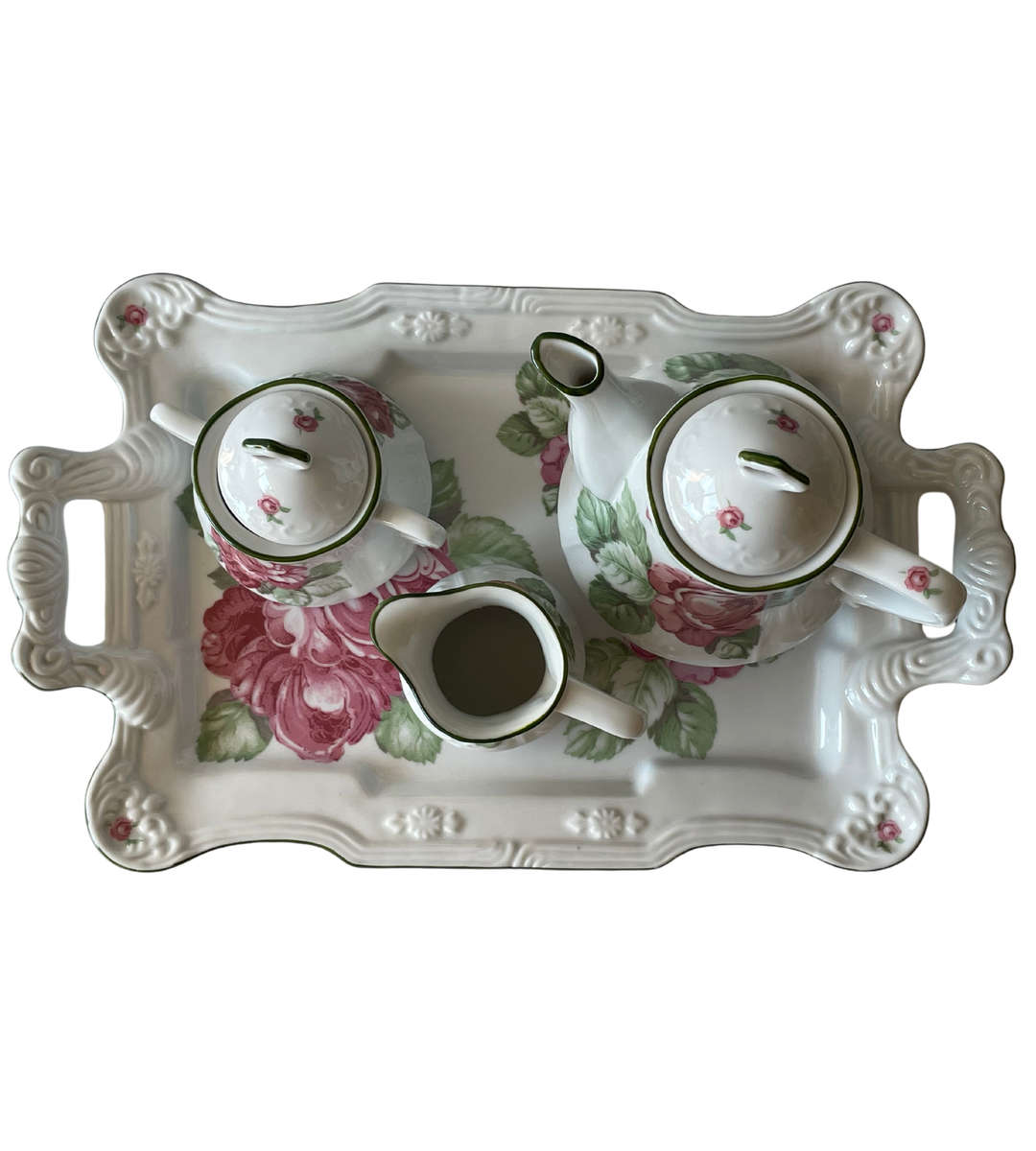 Wiesenthal German Porcelain Summer Rose Pattern Tea Set  Classic White No. 2142