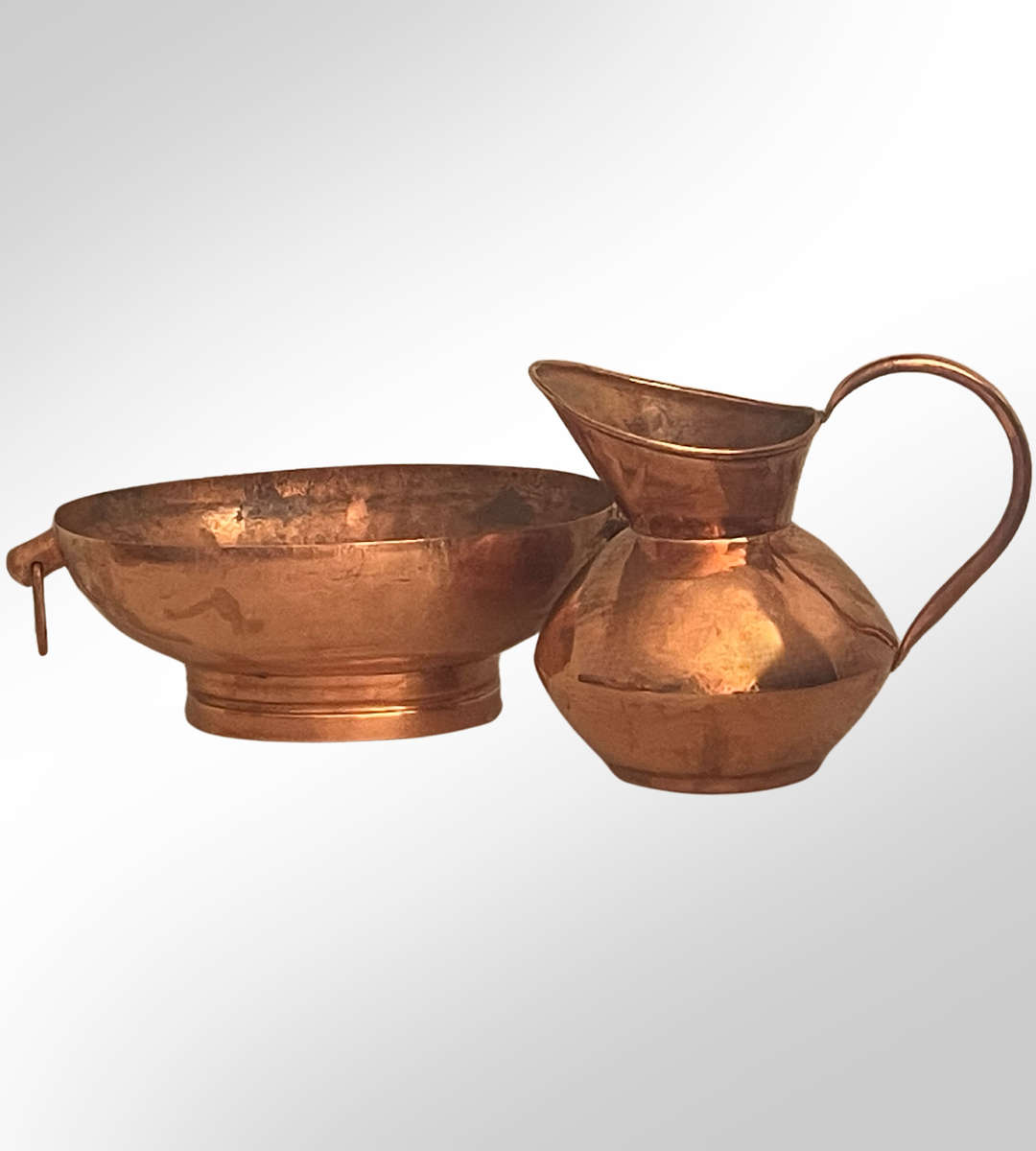 Vintage De Klerk Hand-Hammered Copper Oval Bowl & Jug Set  Original South African Craftsmanship