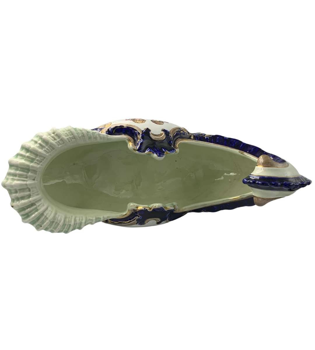 Reduced ! Rococo Majolica Jardiniere c.1934  Cobalt Blue & Turquoise Glaze, Cherubs & Swags Design