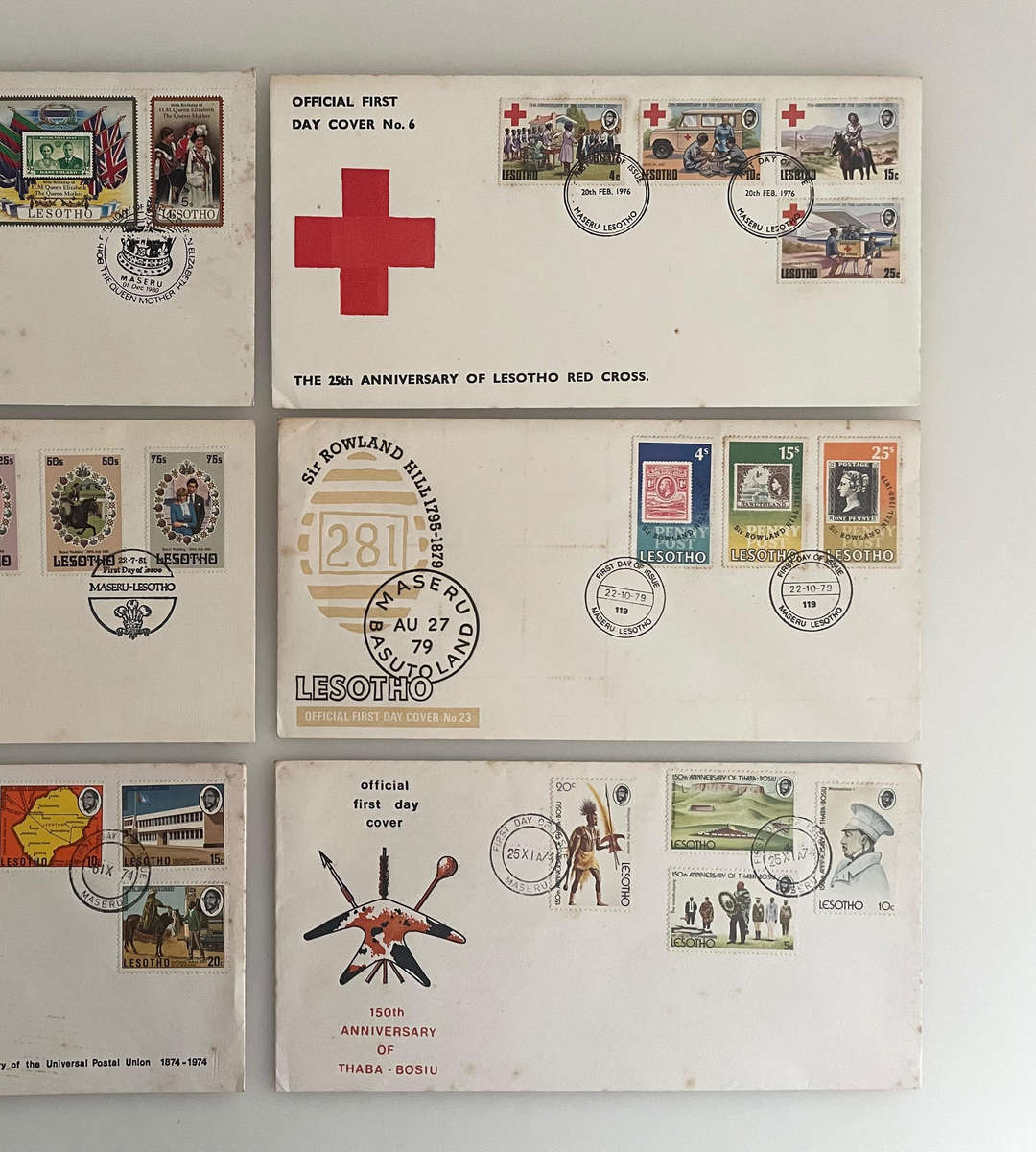 Lot of 6 Lesotho First Day Covers | 1970s1980s Commemorative FDCs | Red Cross, Royal Wedding