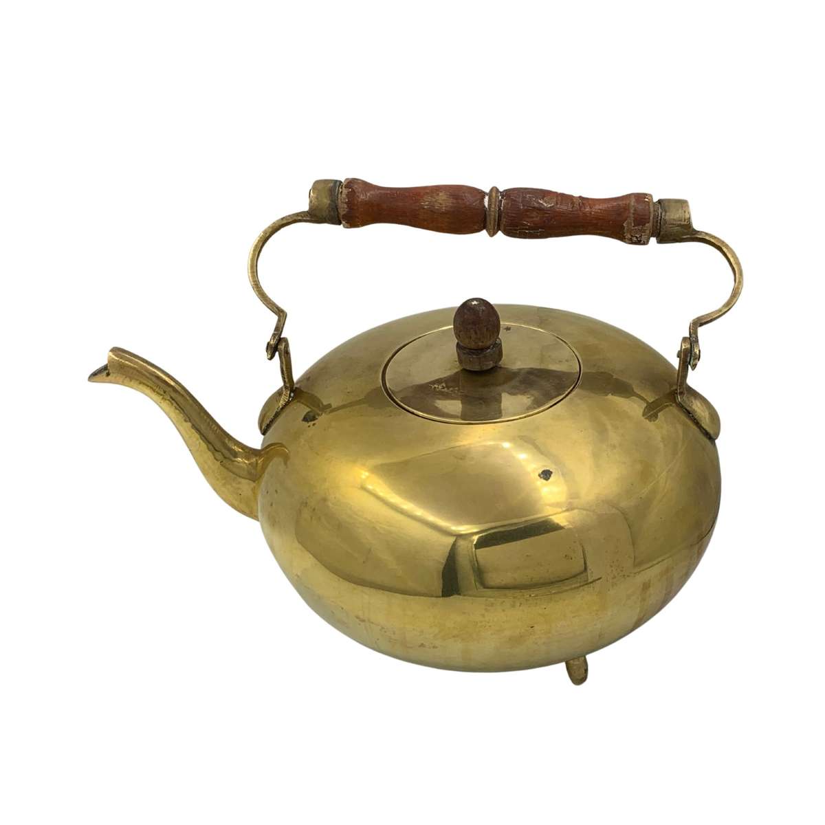 Antique Dutch Brass Toddy Kettle with Swiveling Wooden Handle