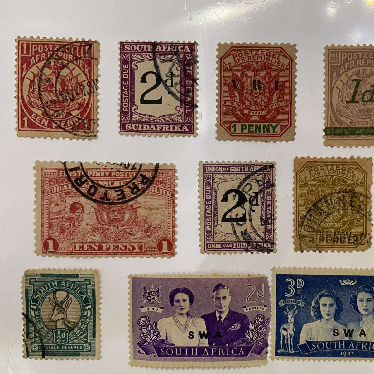Lot of 14 Old South African & ZAR Stamps  SWA Overprints, Natal, ZAR Revenues, Postage Due