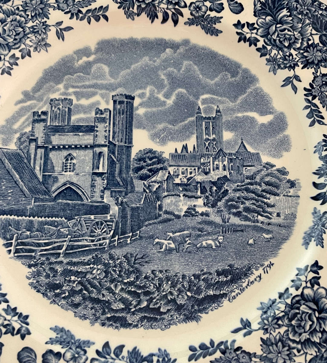 Johnson Brothers England Canterbury Plate | Blue & White Octagonal | 1794 Scene