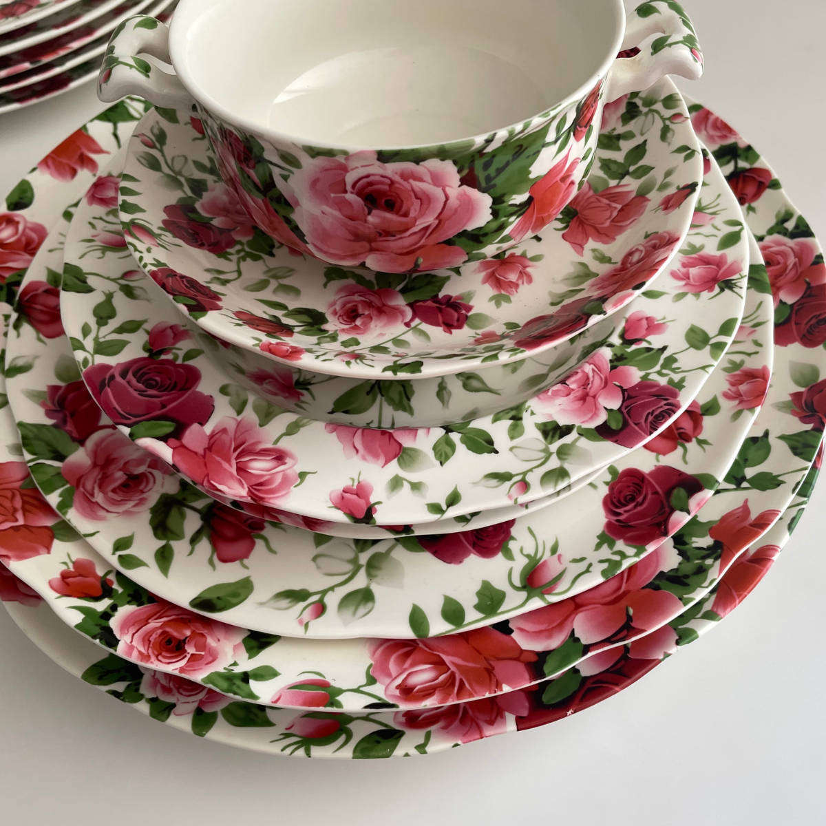 Victorian Rose by William James Fine Stoneware  8 Place Setting  53-Piece Dinner & Serving Set