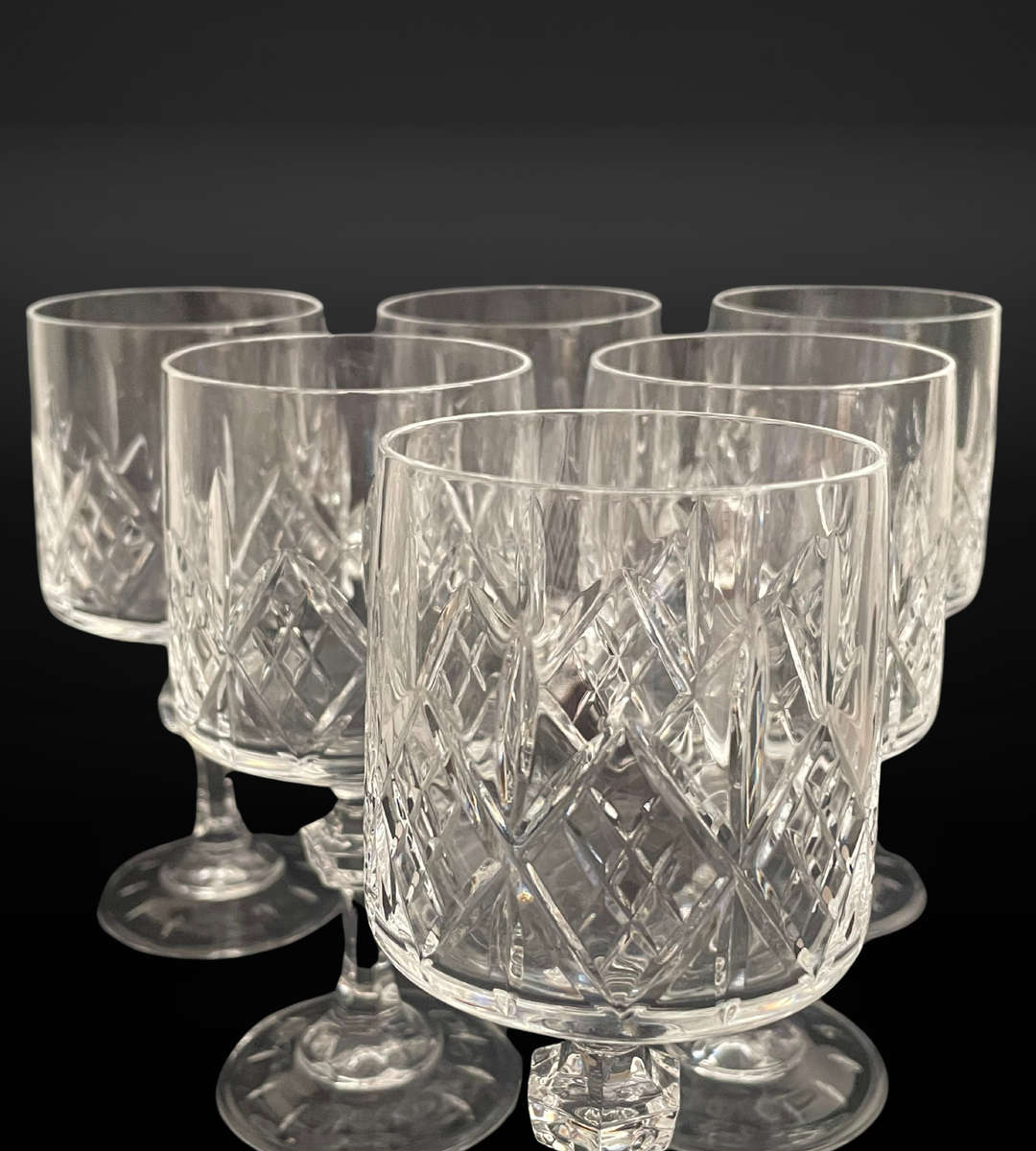 Set of 6 Vintage Vitria Handcut Lead Crystal Wine Glasses  Elegant 14.5cm High Goblets