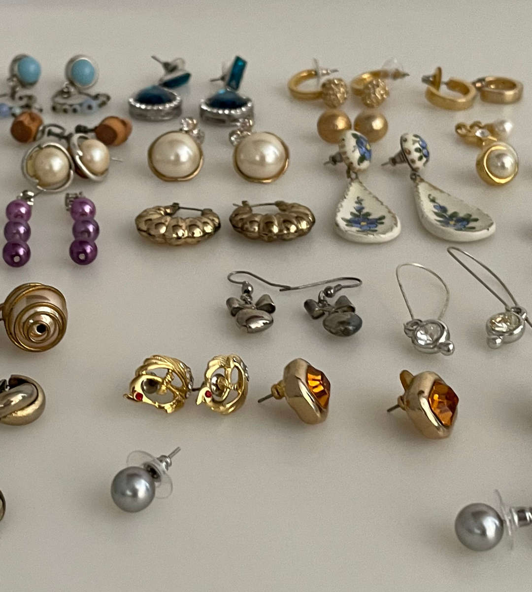 Reduced - Vintage Costume Jewelry Lot  64 Pairs Earrings + Pendants & Scarf Clip  Clip-ons, Studs