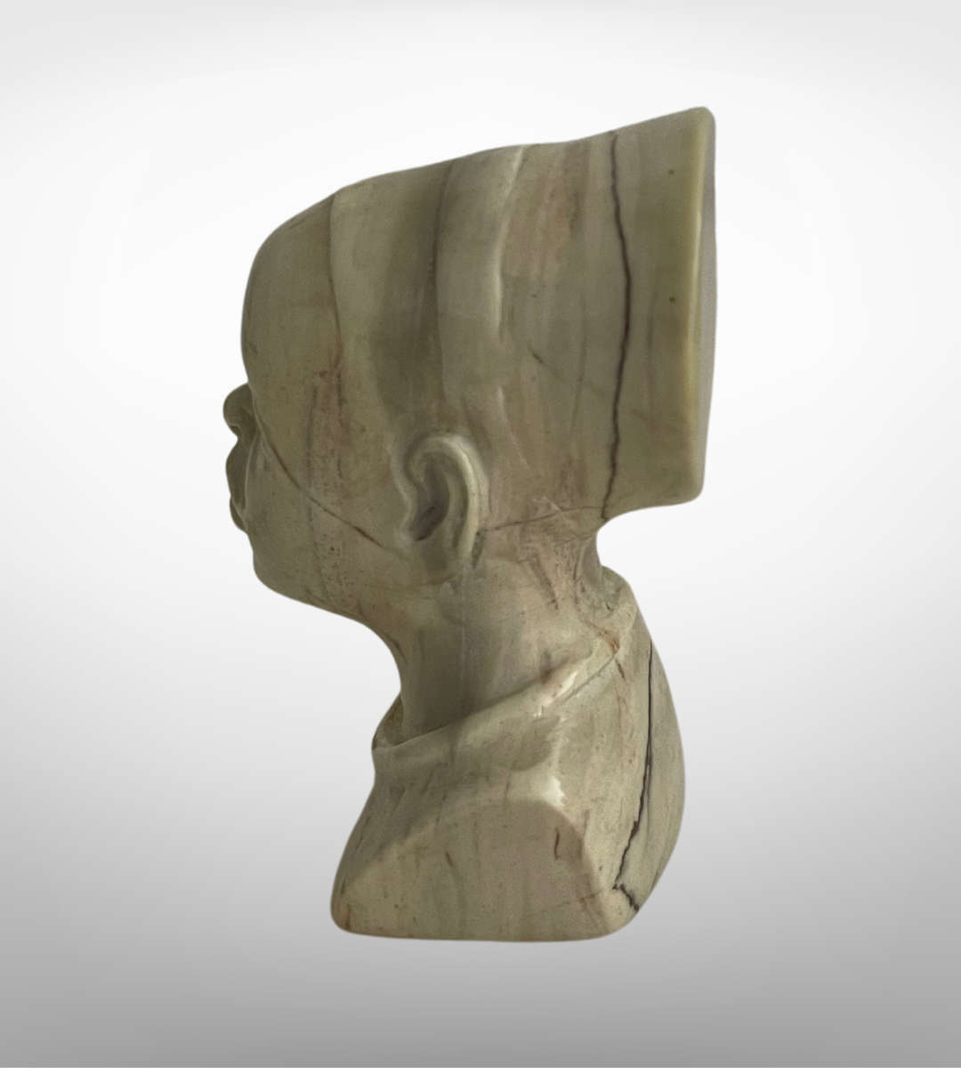 Small 8cm Hand-Carved Shona Bust  African Tribal Ethnic Lady in Natural Green Stone