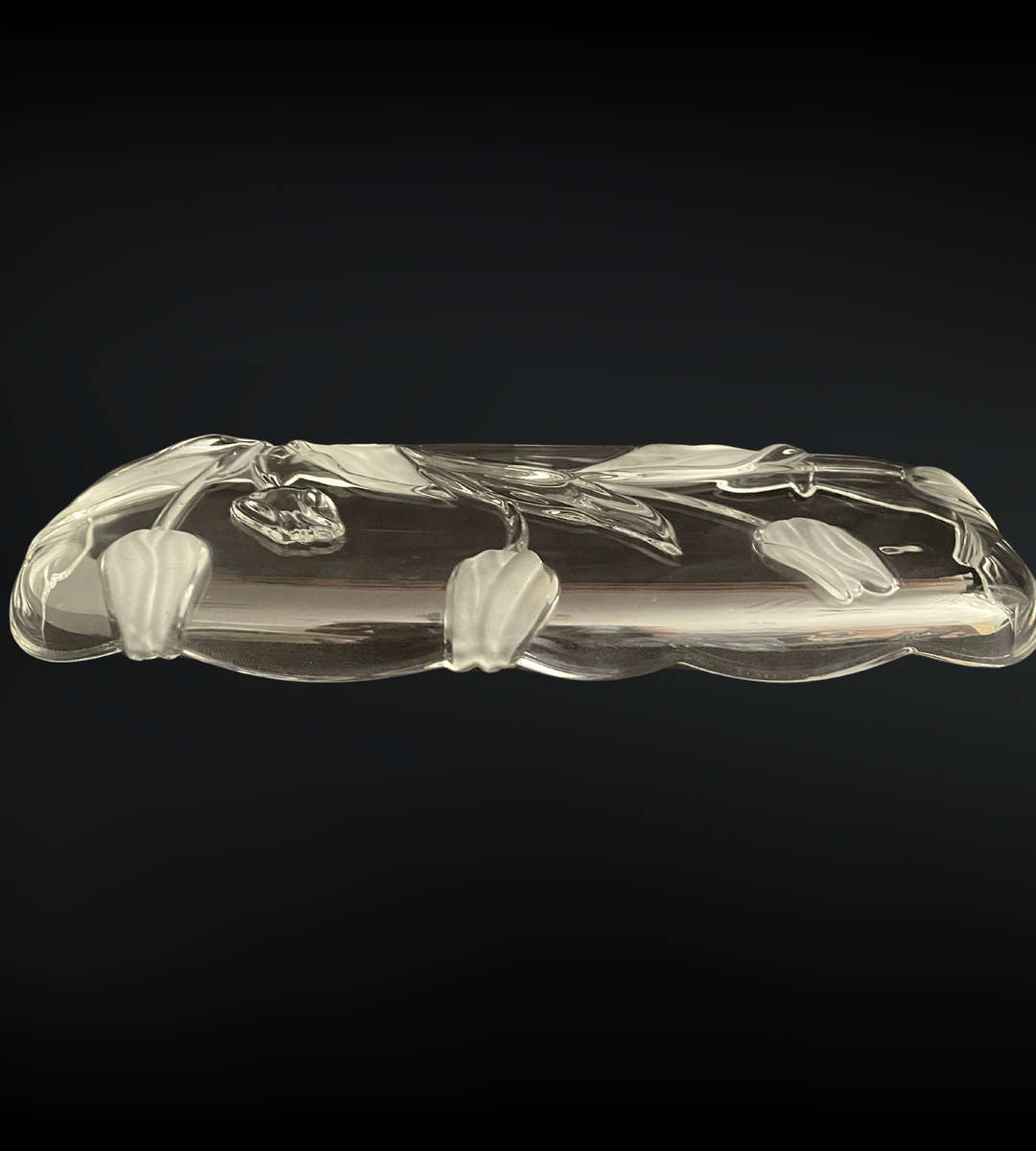 Original Walther Glass Nadine Satin Serving Tray - Frosted Tulip & Leaf Design, 375mm, with Box
