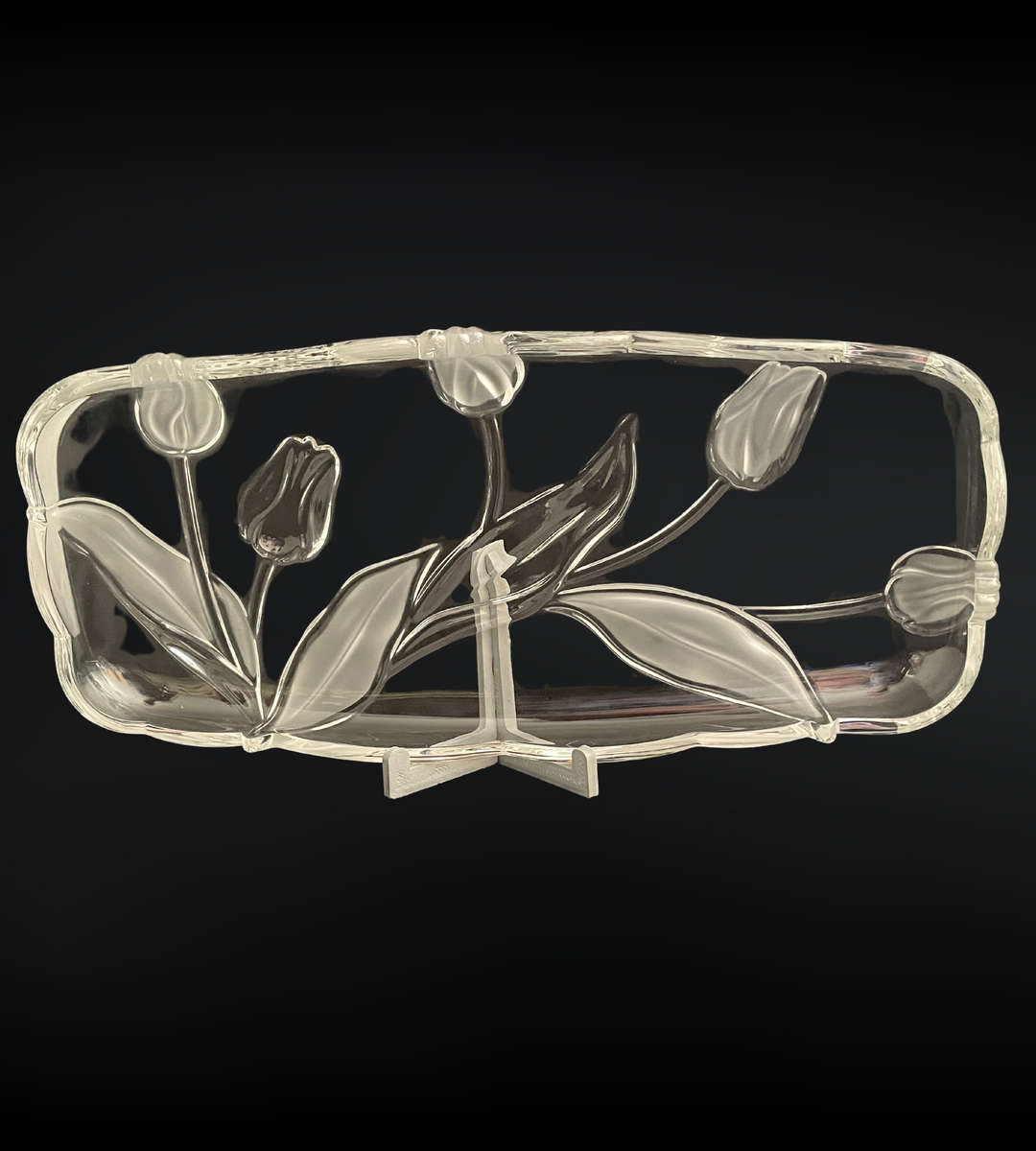 Original Walther Glass Nadine Satin Serving Tray - Frosted Tulip & Leaf Design, 375mm, with Box