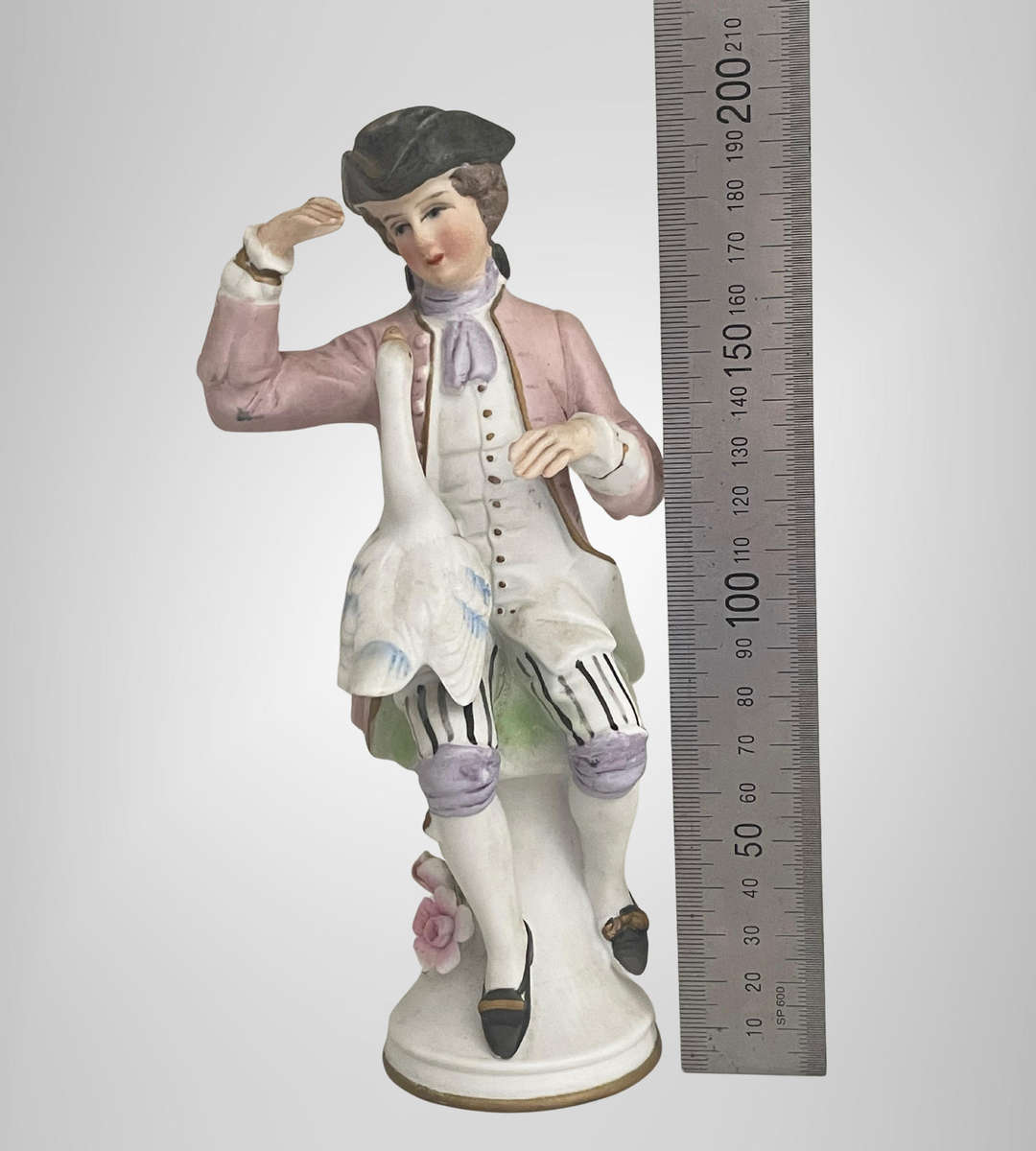 R1 Start- Vintage Norleans Japan Porcelain Figurine  Colonial Man with Swan