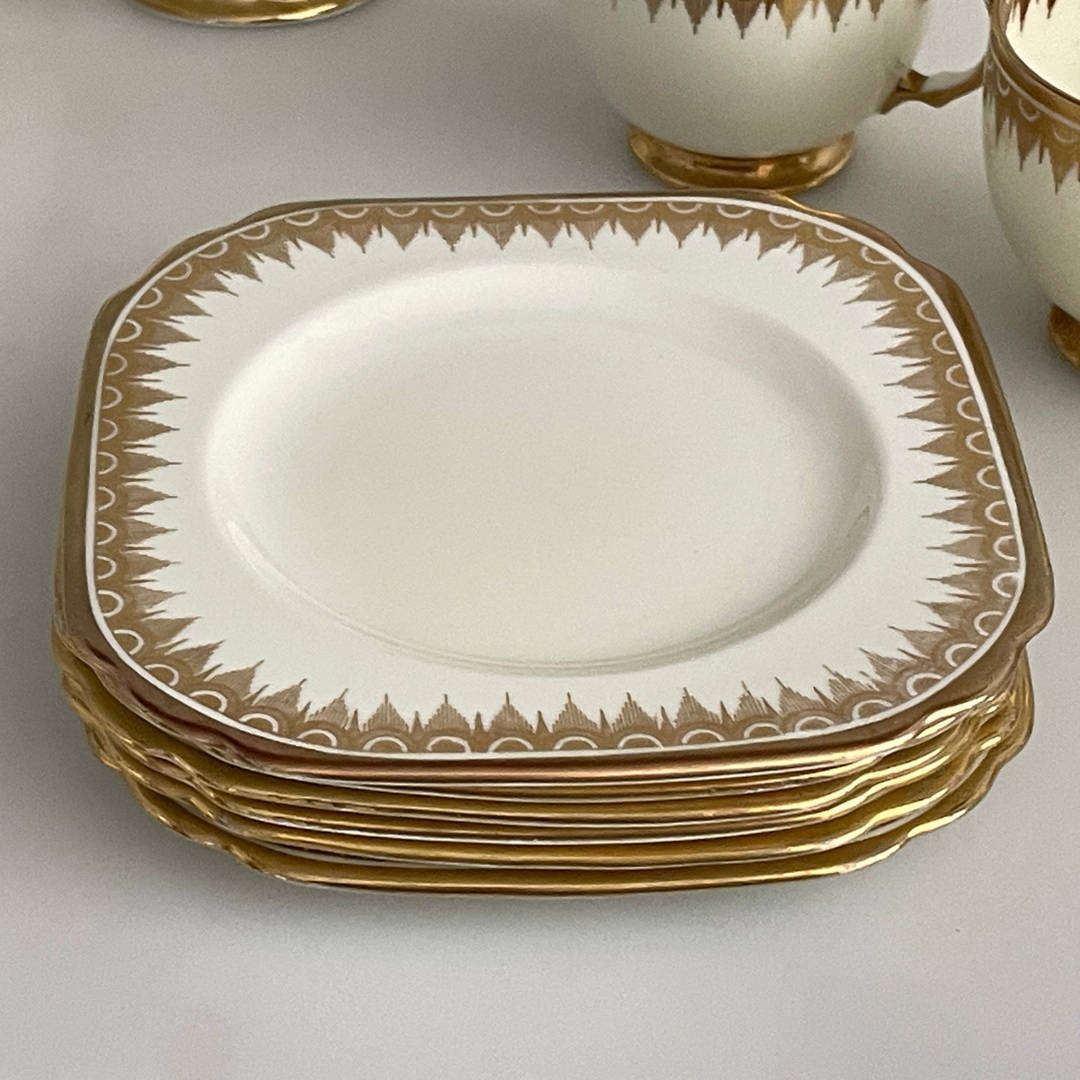 Vintage Art Deco Plant Tuscan China Tea Set  22K Gold Gilded  Circa 1936+  Made in England  23 P
