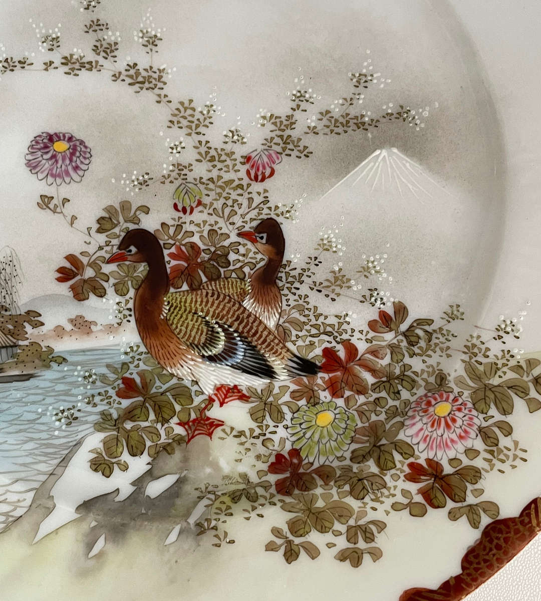 Antique Japanese Kutani-Style Rimmed Side Plate 18cm- Egg shell porcelain