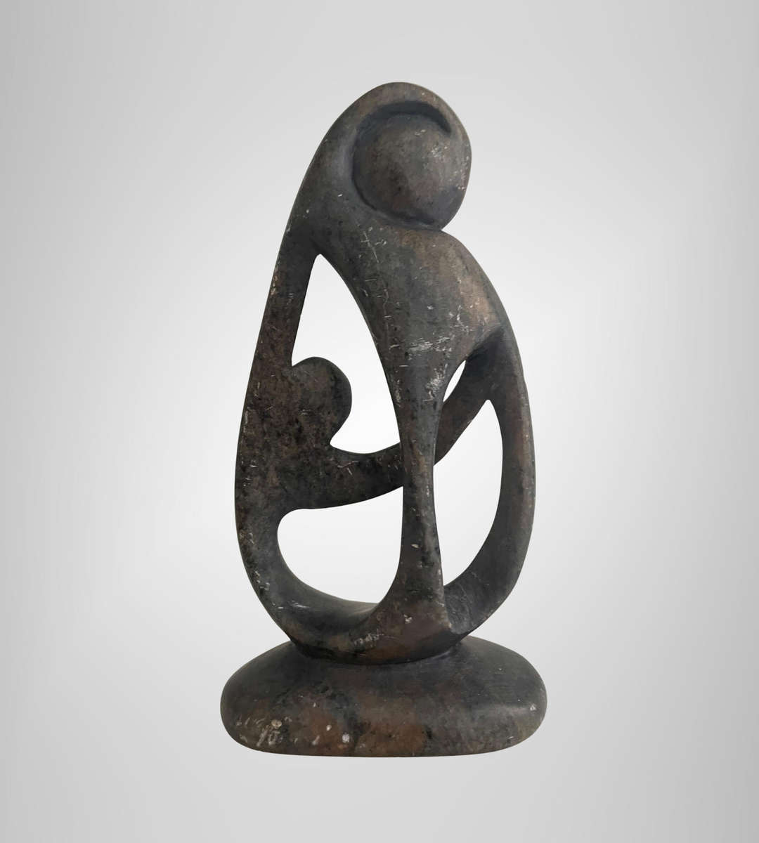Vintage 1980s Shona Family Sculpture  Hand-Carved Serpentine Stone  Zimbabwe  20cm