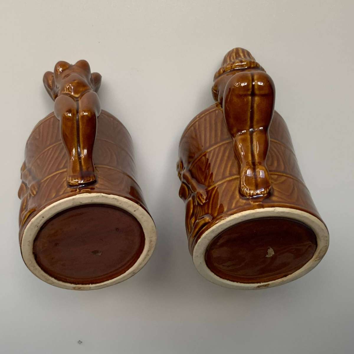 Vintage Treacle-Glazed Nude Lady Mugs (1960s)  Set of 2  Brown Pottery Collectibles