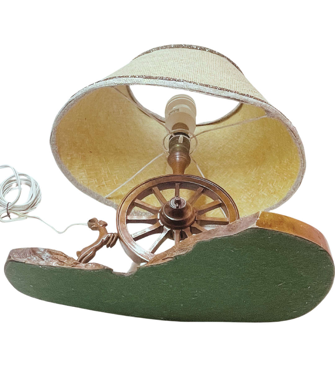 Vintage 1960s Wagon Wheel Table Lamp on Wooden Stand | Working Condition | Restoration Project