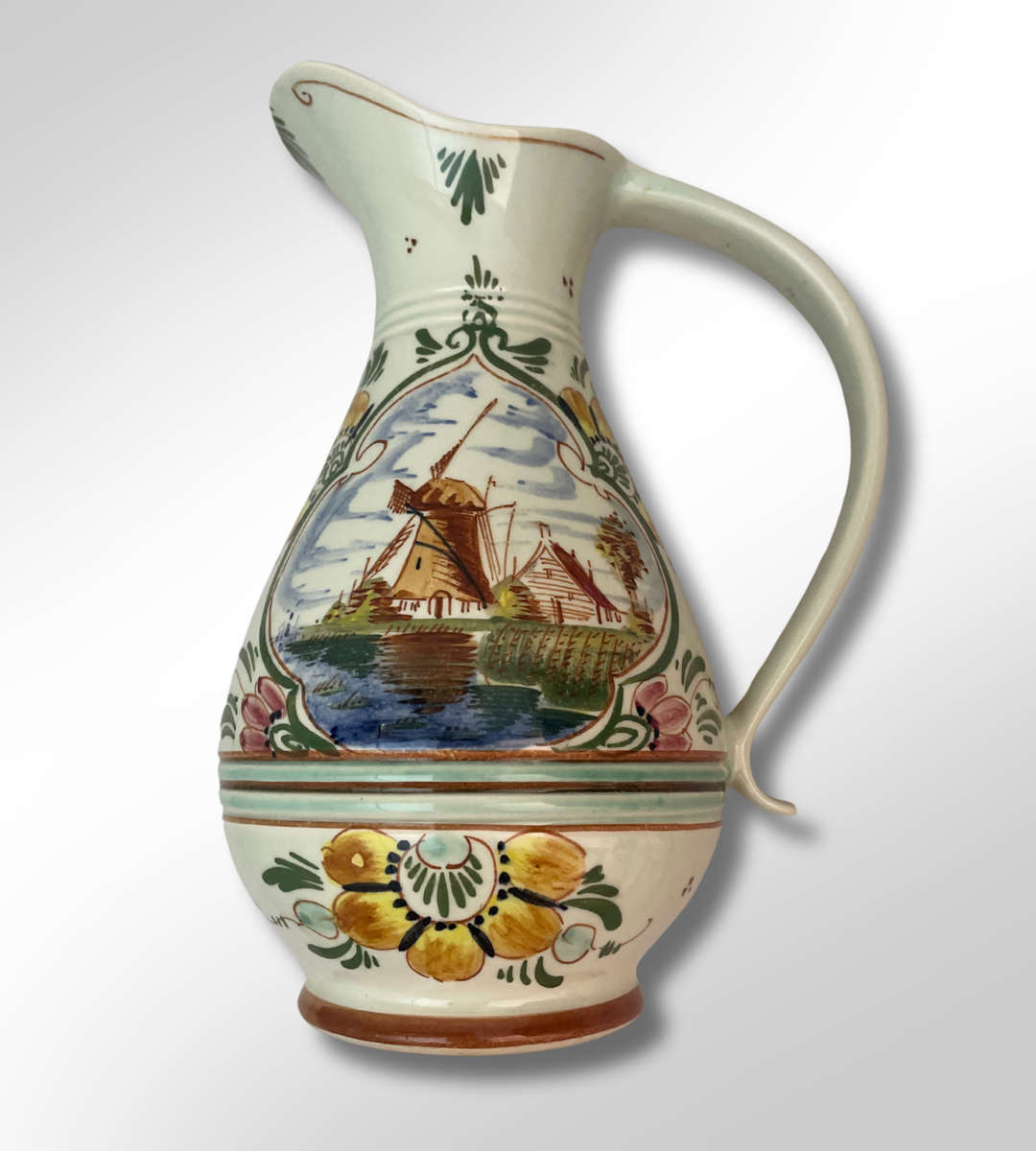 Delft Blue Hand-Painted Faience Polychrome Jug & Plate 2 piece Set  Signed, Made in Holland