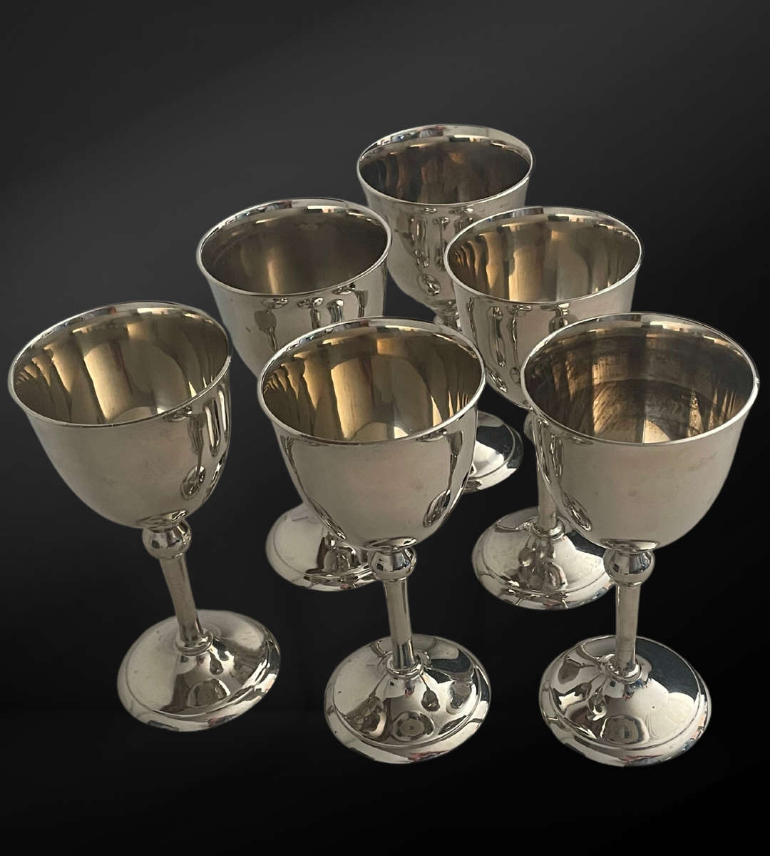 Bargain - Heavy Set of 6 Silver-Plated Stainless Steel Wine Goblets  16cm High