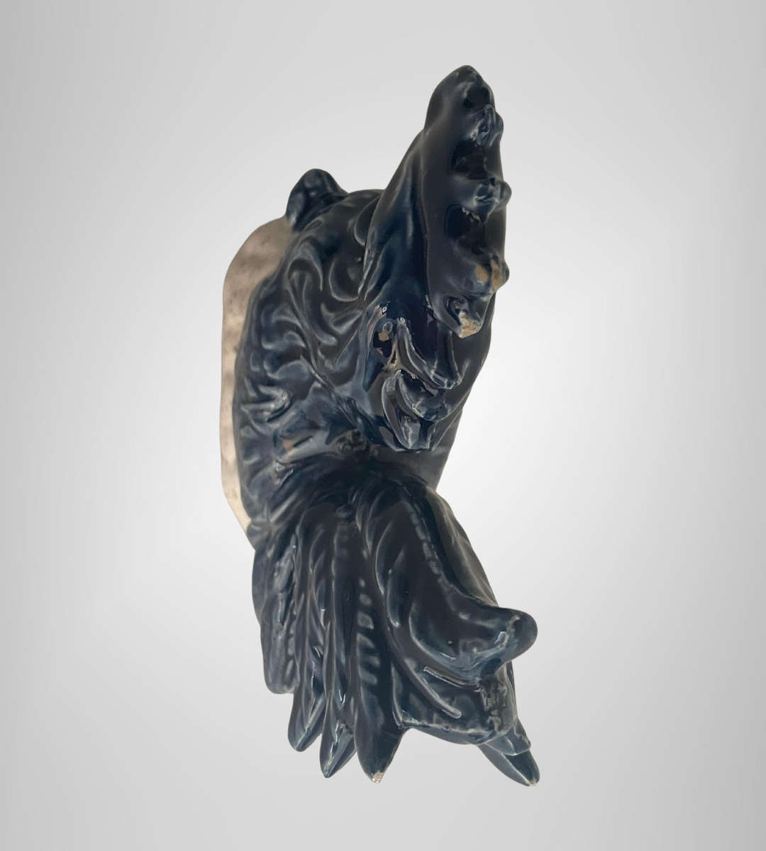 Vintage 1960s Blue & White Ceramic Rooster Ornament  15cm High