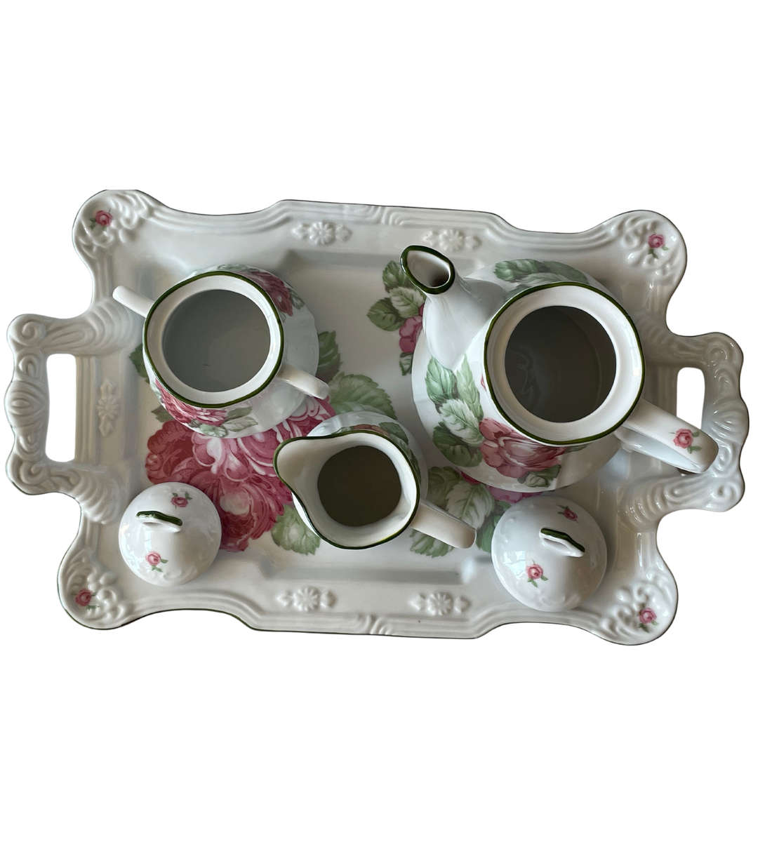 Wiesenthal German Porcelain Summer Rose Pattern Tea Set  Classic White No. 2142