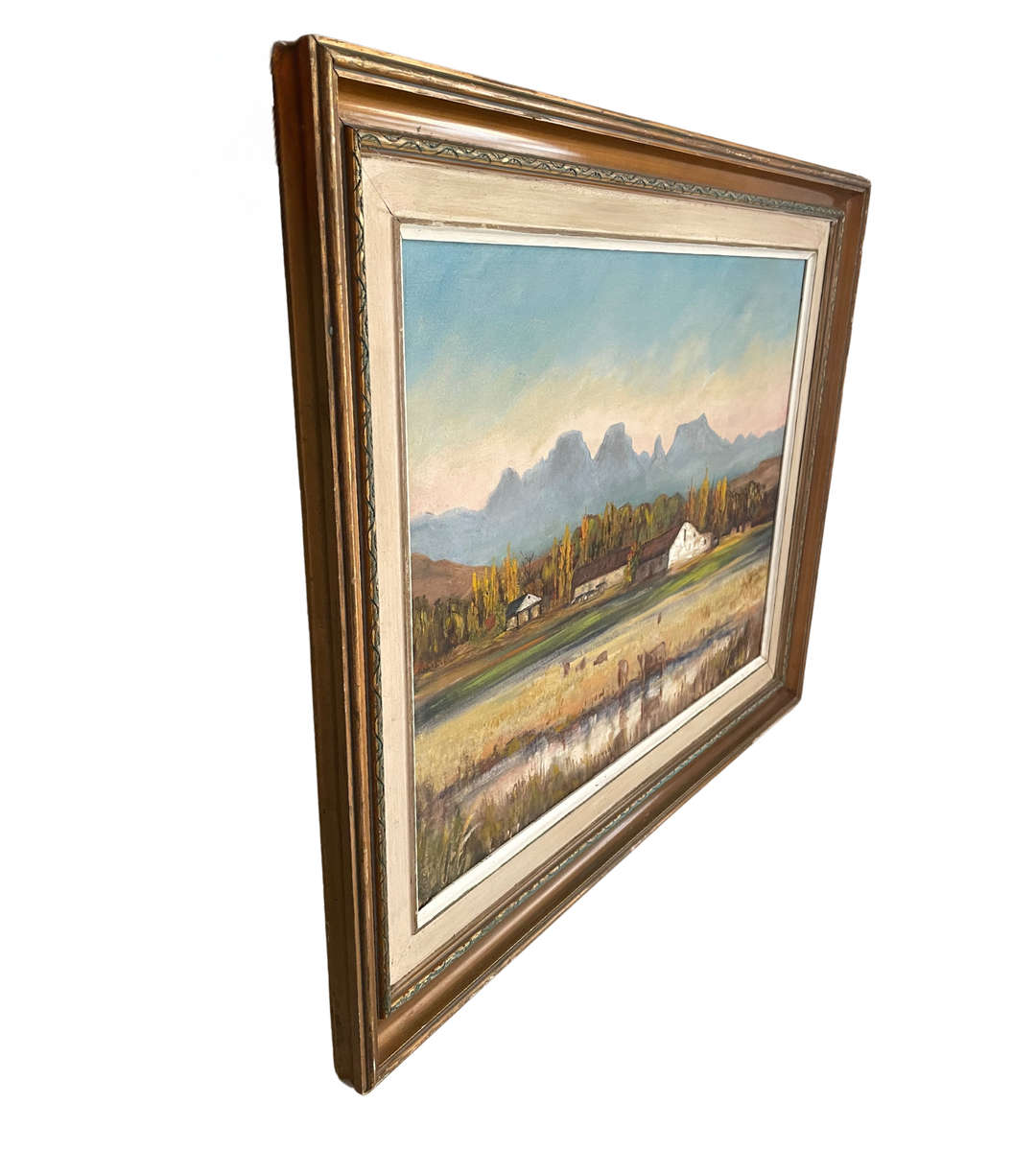 Vintage Oil Painting by S.E. Hanaffey  South African Farm Scene  60x45.5cm  Rustic Double Frame