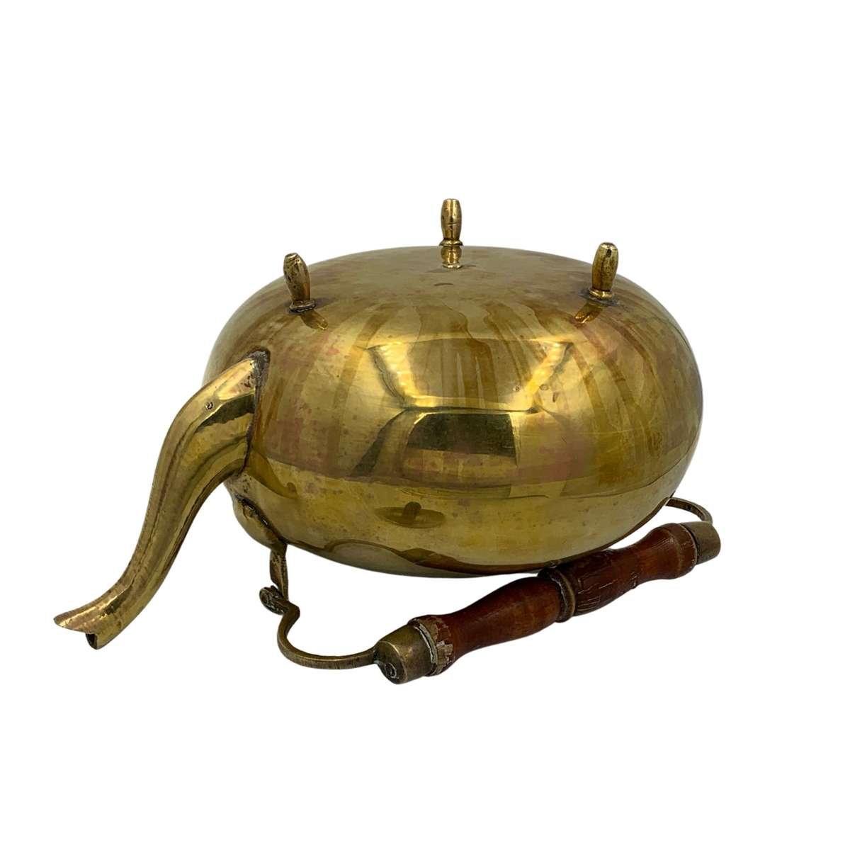 Antique Dutch Brass Toddy Kettle with Swiveling Wooden Handle