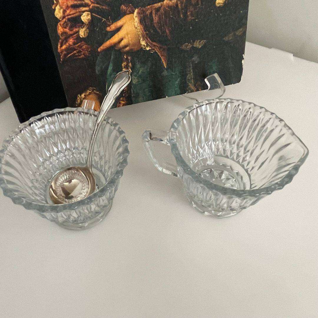 Libbey Glass Company Clear Open Sugar & Creamer Set with EPNS Spoon  Pressed Glass